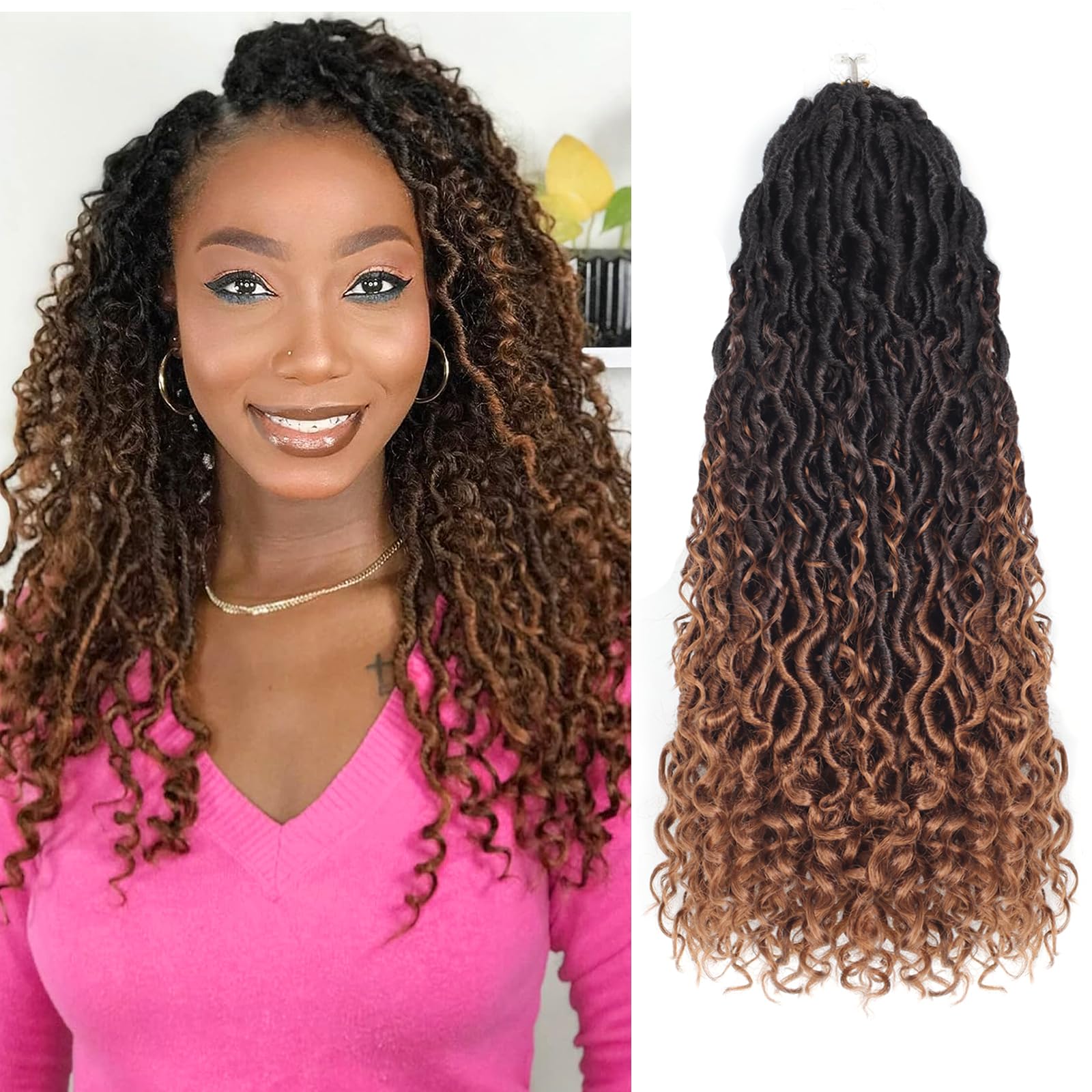 Goddess Crochet Hair - 18 inch 8 Packs River Faux Locs with Curly Ends Boho Hippie Synthetic Hair Extensions For Black Women (18 inch, 1B/4/30)