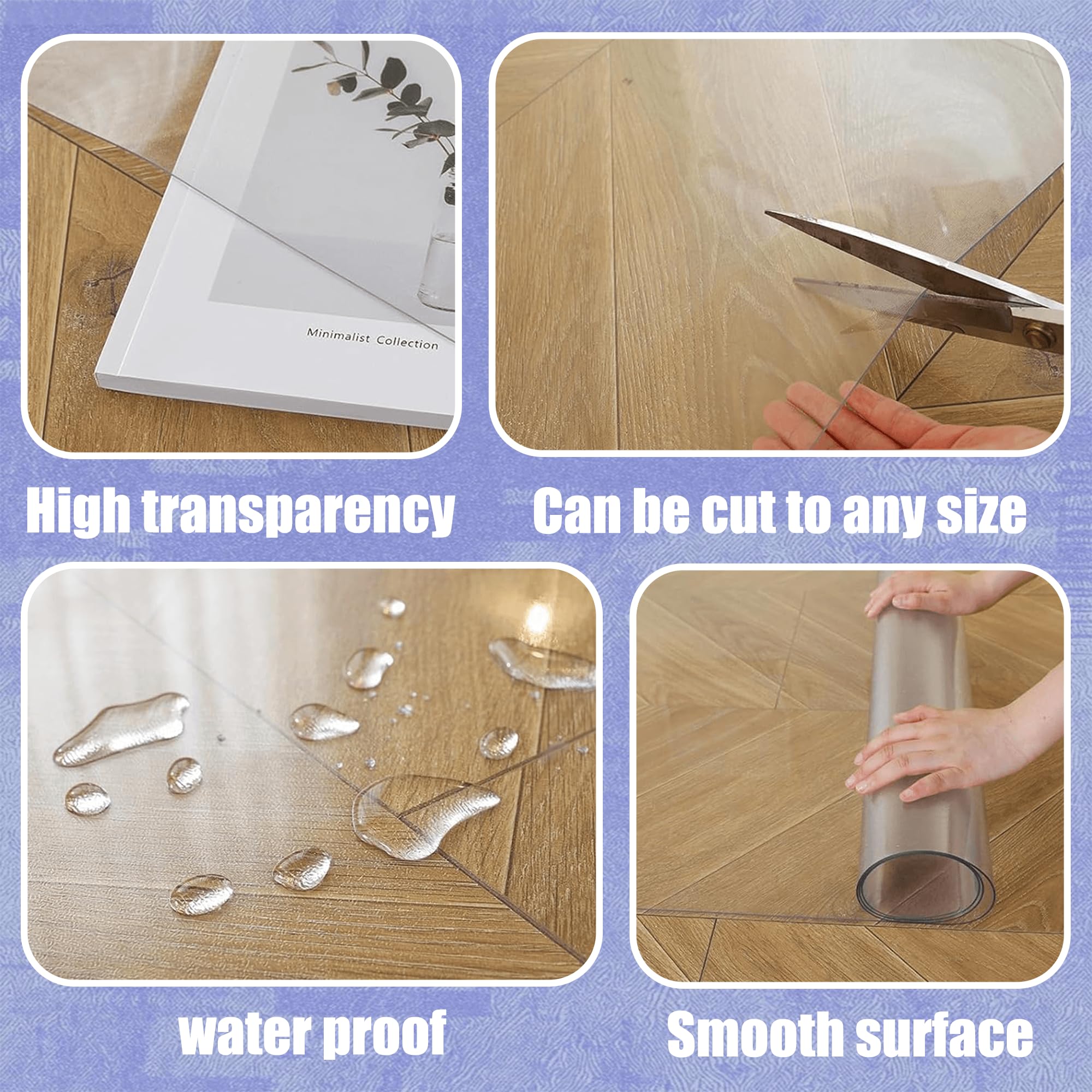 Tappetino Protettivo Trasparente 120 x 145 cm Ufficio Antiscivolo Tappeto Salva Parquet Trasparente Molte Misure a Scelta per Sedie, Computer, Tavolo, Colore trasparente