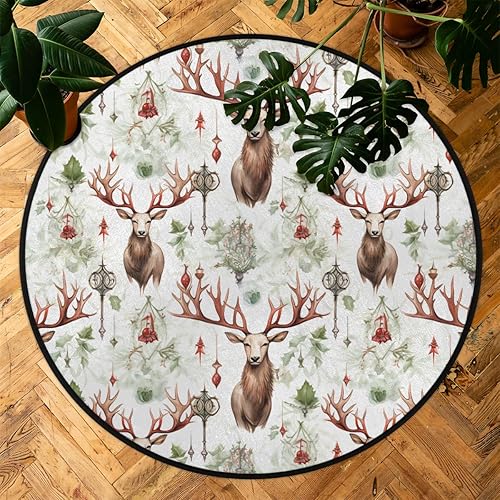 Miniatura 7 de Christmas Fabric Reindeer Winter (02) Round Area Rug 3ft Machine Washable Circular Rugs for Dining Room Table Bedroom Playroom Throw Rugs for Dog