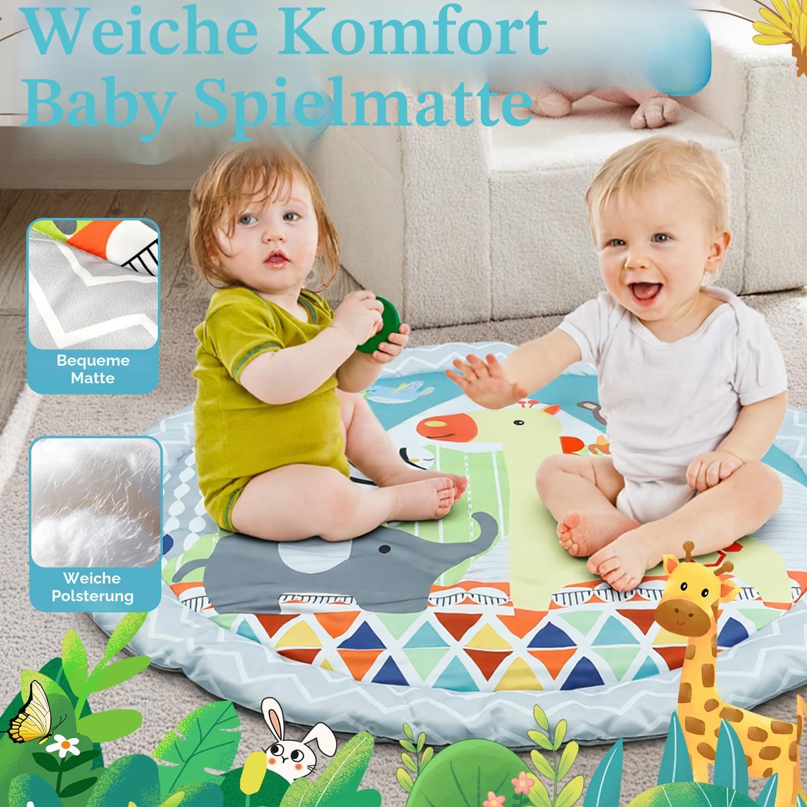 Baby-Spielmatte, Spielzeug, Baby-Fitnessstudio für Neugeborene mit hängendem Spielzeug, Bauchzeitkissen und bequemen Matten für Bodenspielmatten und Boden-Fitnessstudios