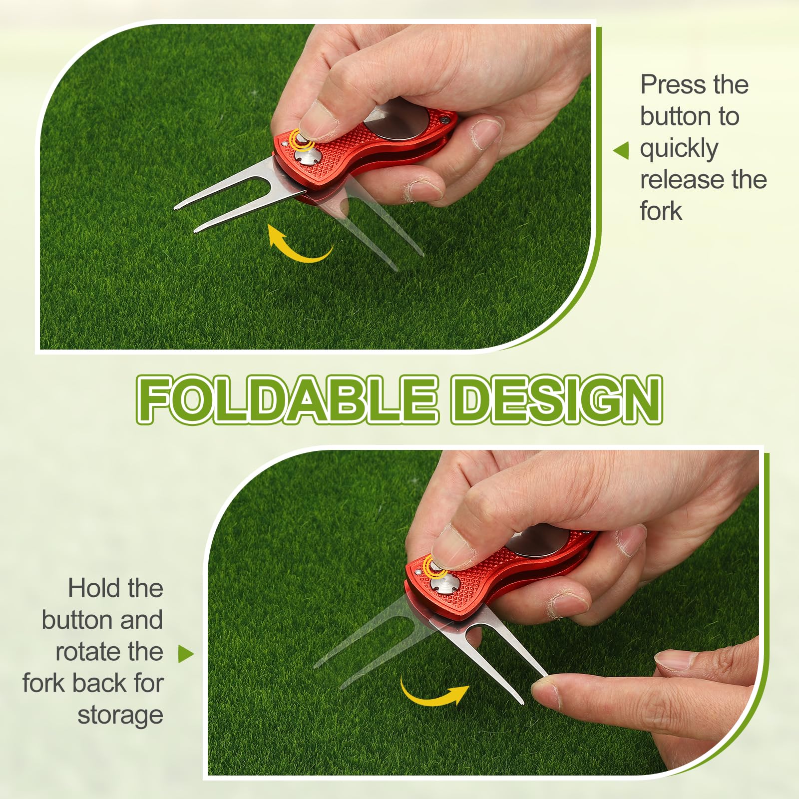 PATIKIL Strumento di riparazione per divot da golf pieghevole in metallo con marcatore magnetico forcella acciaio inox