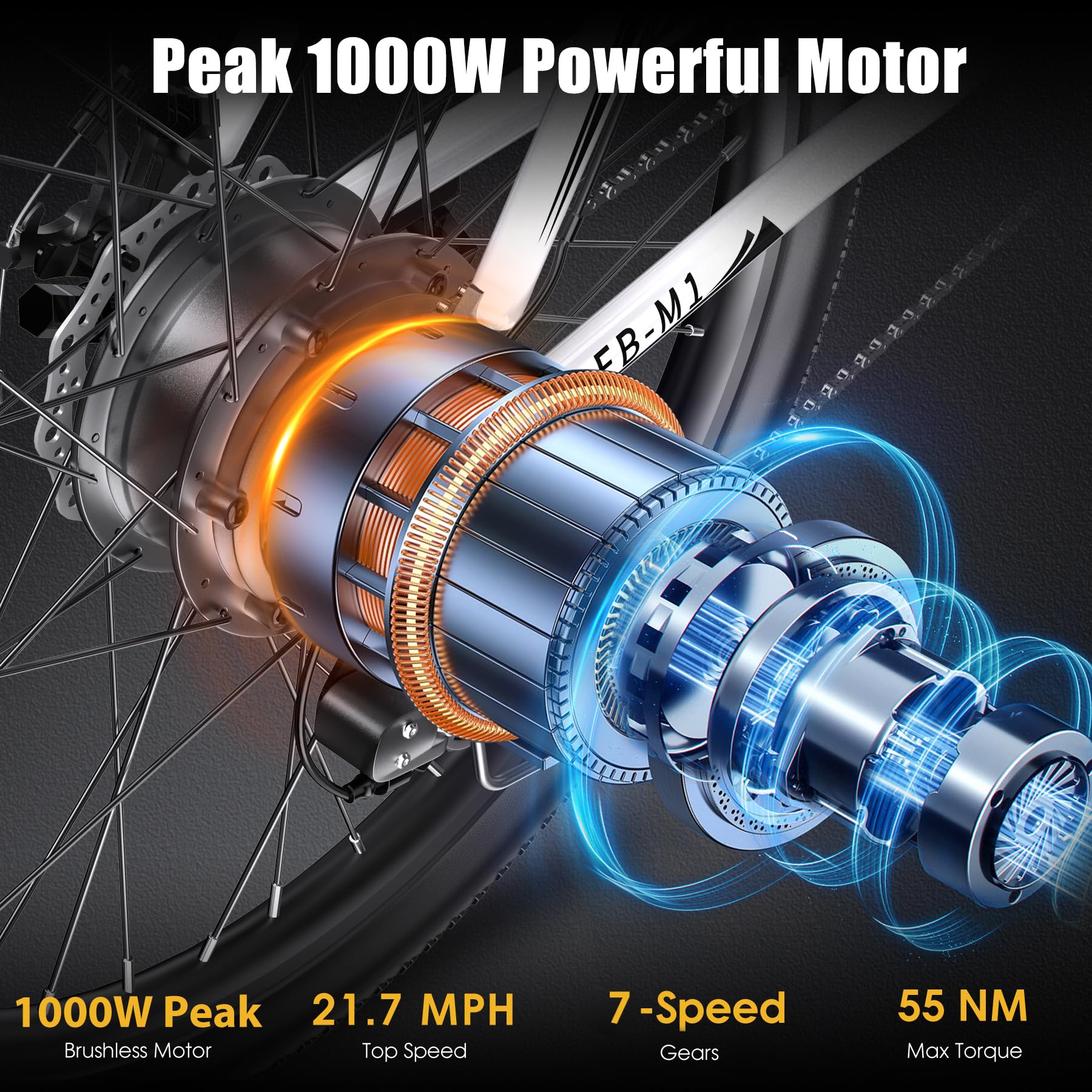 Bicicleta eléctrica Funhang para adultos, Ebike de pico de 1000W, bicicleta eléctrica de montaña de 50 millas 21.7MPH, bicicleta eléctrica para adultos de 26 pulgadas con batería extraíble de 48V