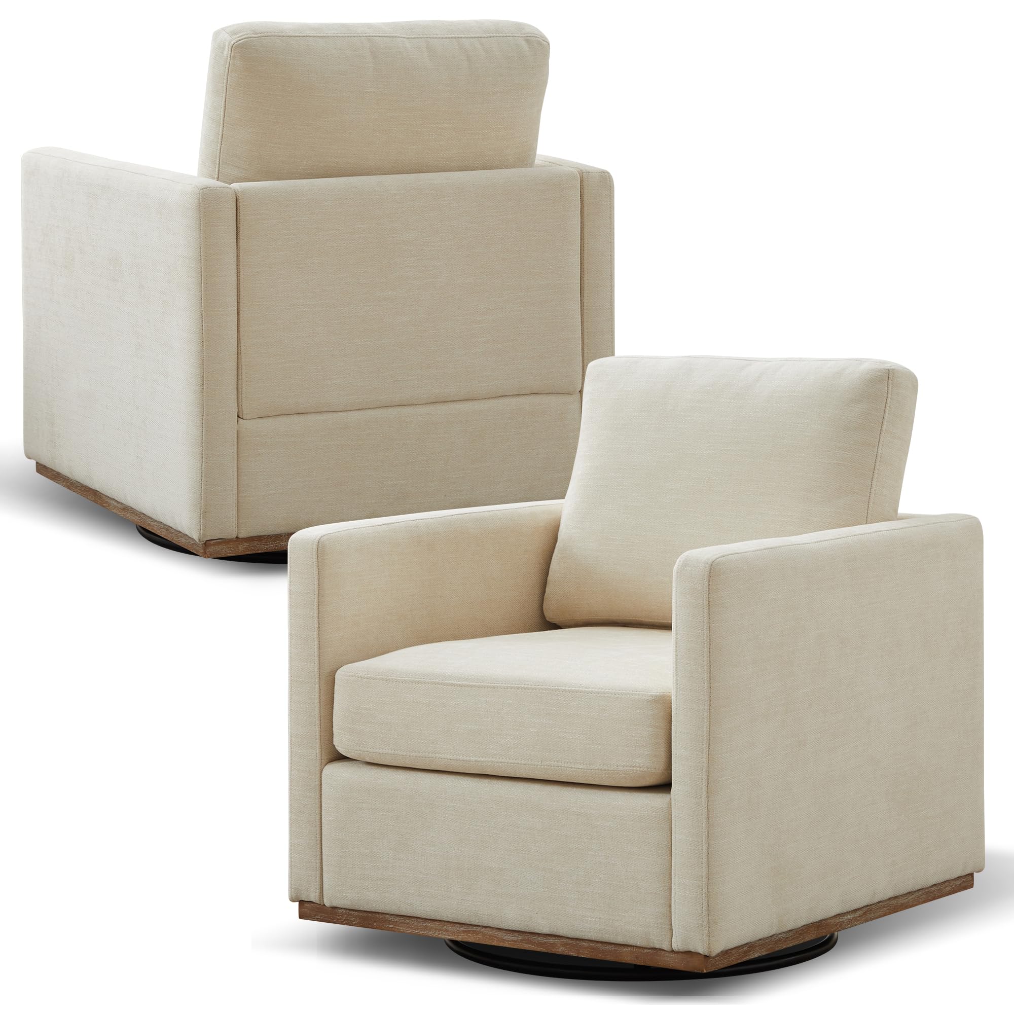 Aoiy & Wifon 30.7" W Swivel Accent Chair Set of 2, Mid Century Modern Swivel Chair for Living Room, Comfy Small Accent Chair, Wavy Chenille, Beige