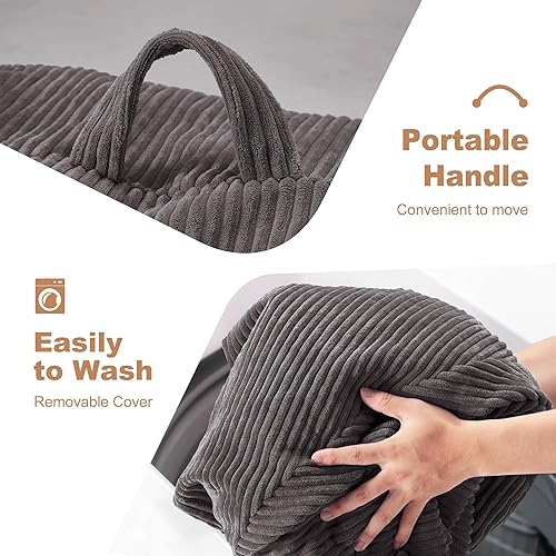 Miniatura 5 de Homguava Puf de 3.5 pies: puf de lágrima con relleno de espuma viscoelástica, sillas compactas de puf, sofá suave con funda de pana (gris)