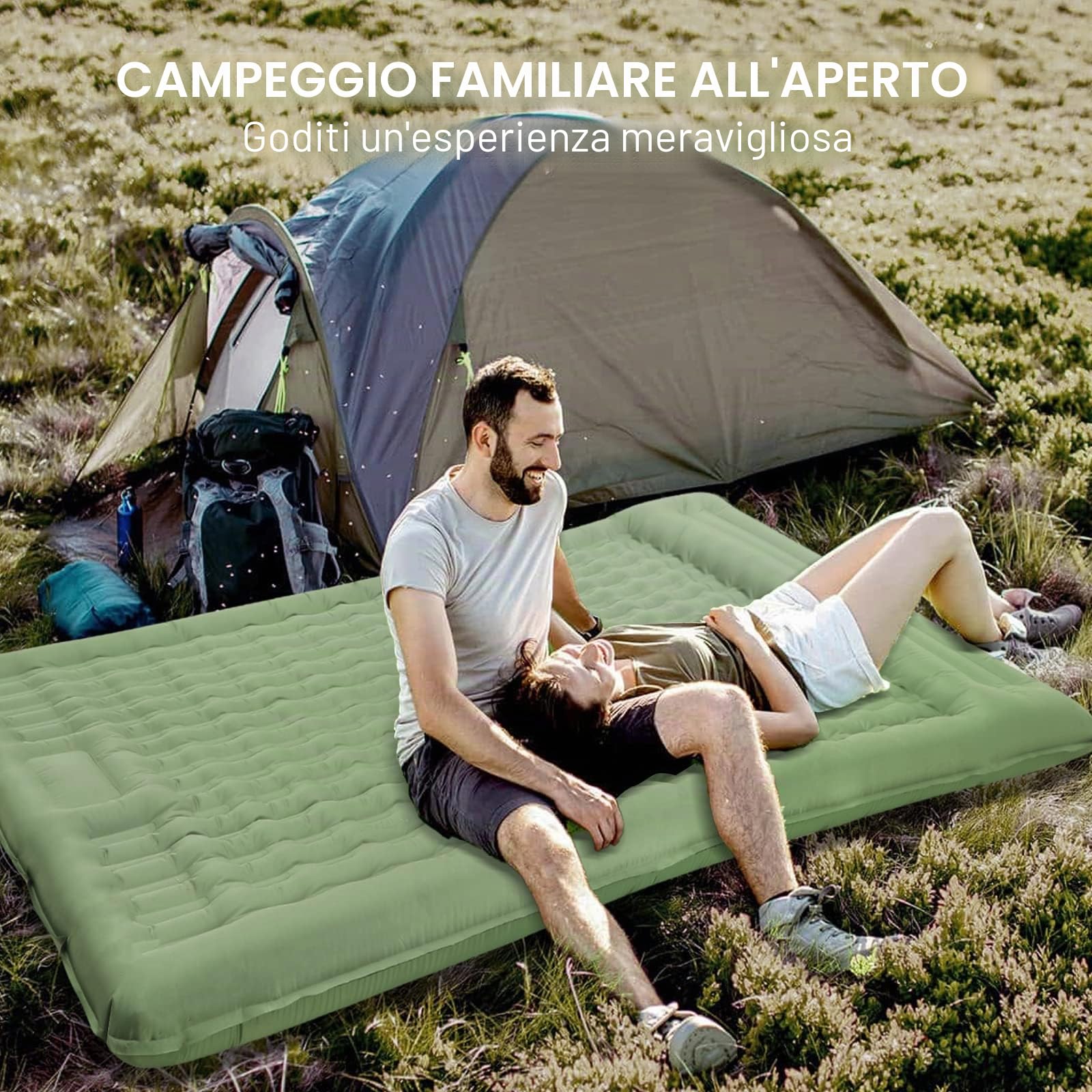 Materassino Campeggio Matrimoniale, 12cm di Spessore Doppio Materassino da Campeggio Gonfiabile per 2 Persone Materassino per Zaino in Spalla, Escursionismo,Tenda,Viaggio