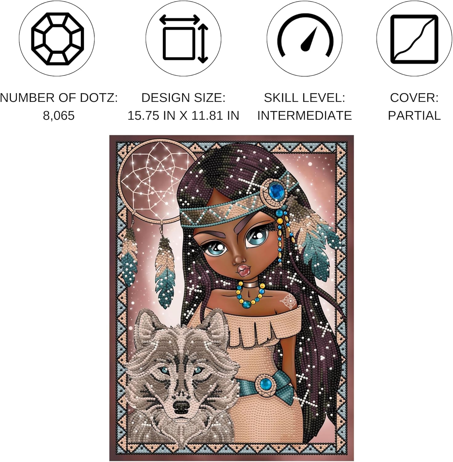 DIAMOND DOTZ Indian Girl with Wolf Diamond Painting Kits for Adults - Diamond Art Kits a Relaxing Creative Craft Kit with Dotz Gems 15.8x11.8