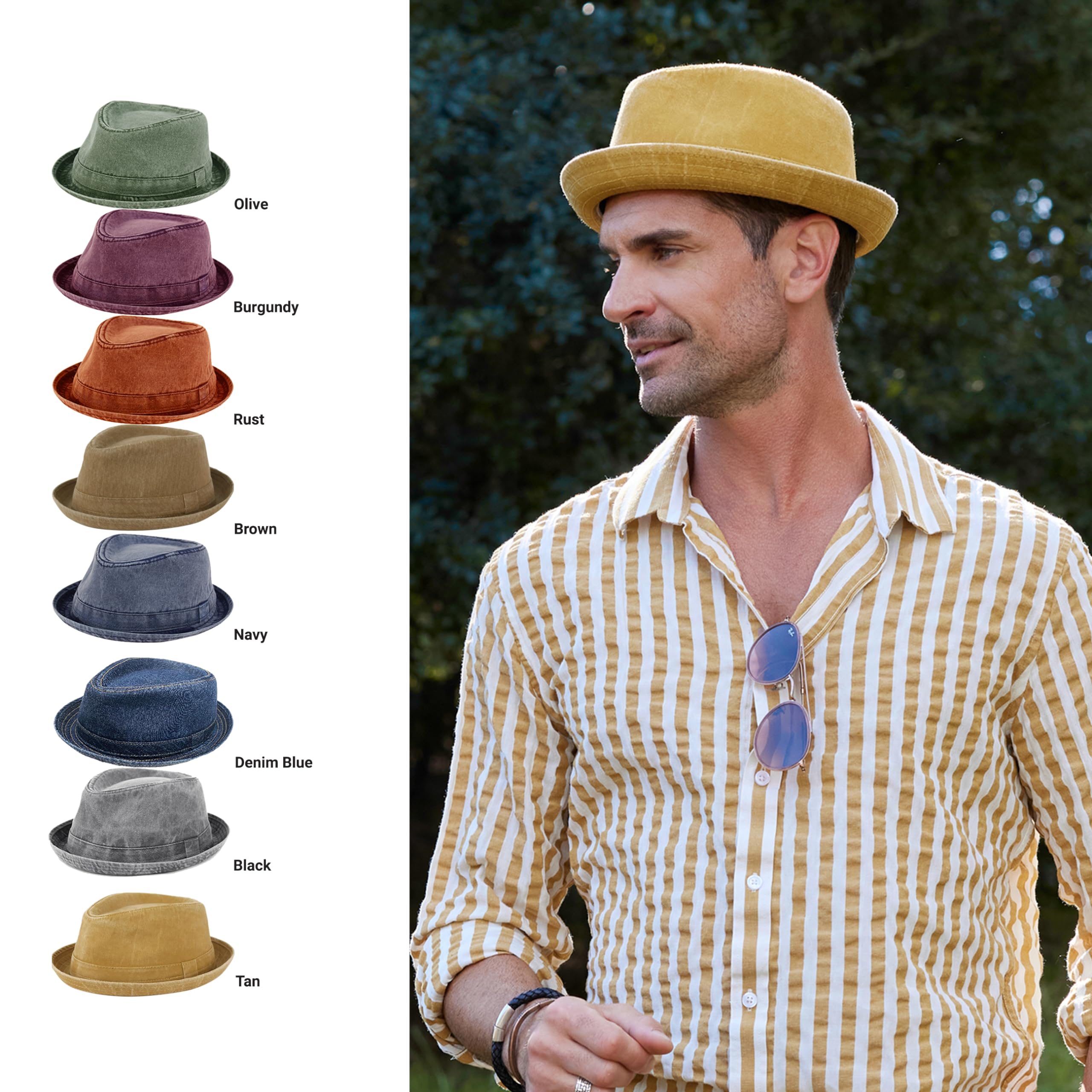 Men's Casual Vintage Style Washed Cotton Fedora Hat (US, Alpha, Large, X-Large, TAN)