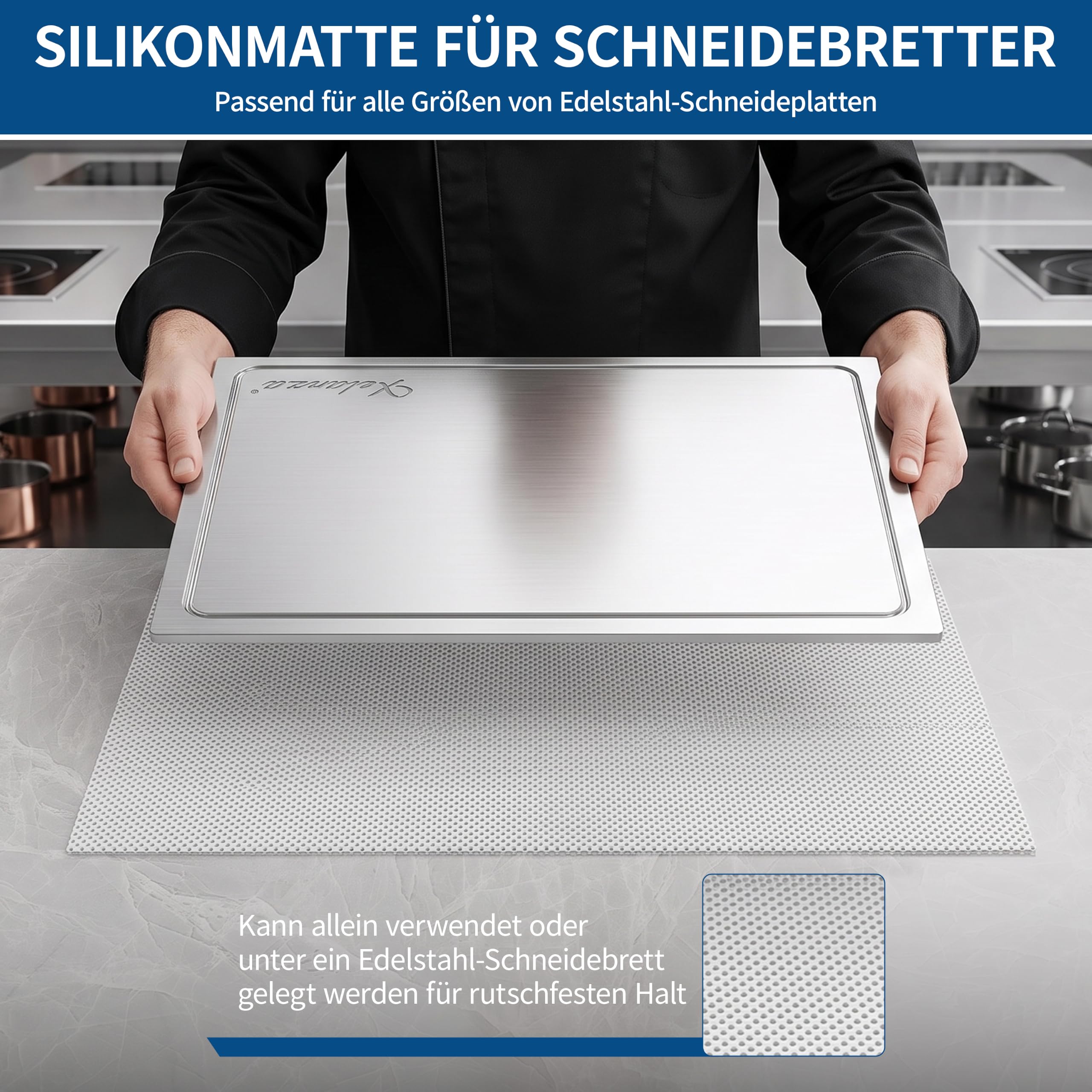 2026 Neue Edelstahl-Schneidebretter für die Küche, Schneidebretter mit Saftrille, Metall-Knetbrett mit Anschlagkante zum Backen, Schneidebrett für die Arbeitsplatte zur Zubereitung (50X50CM)