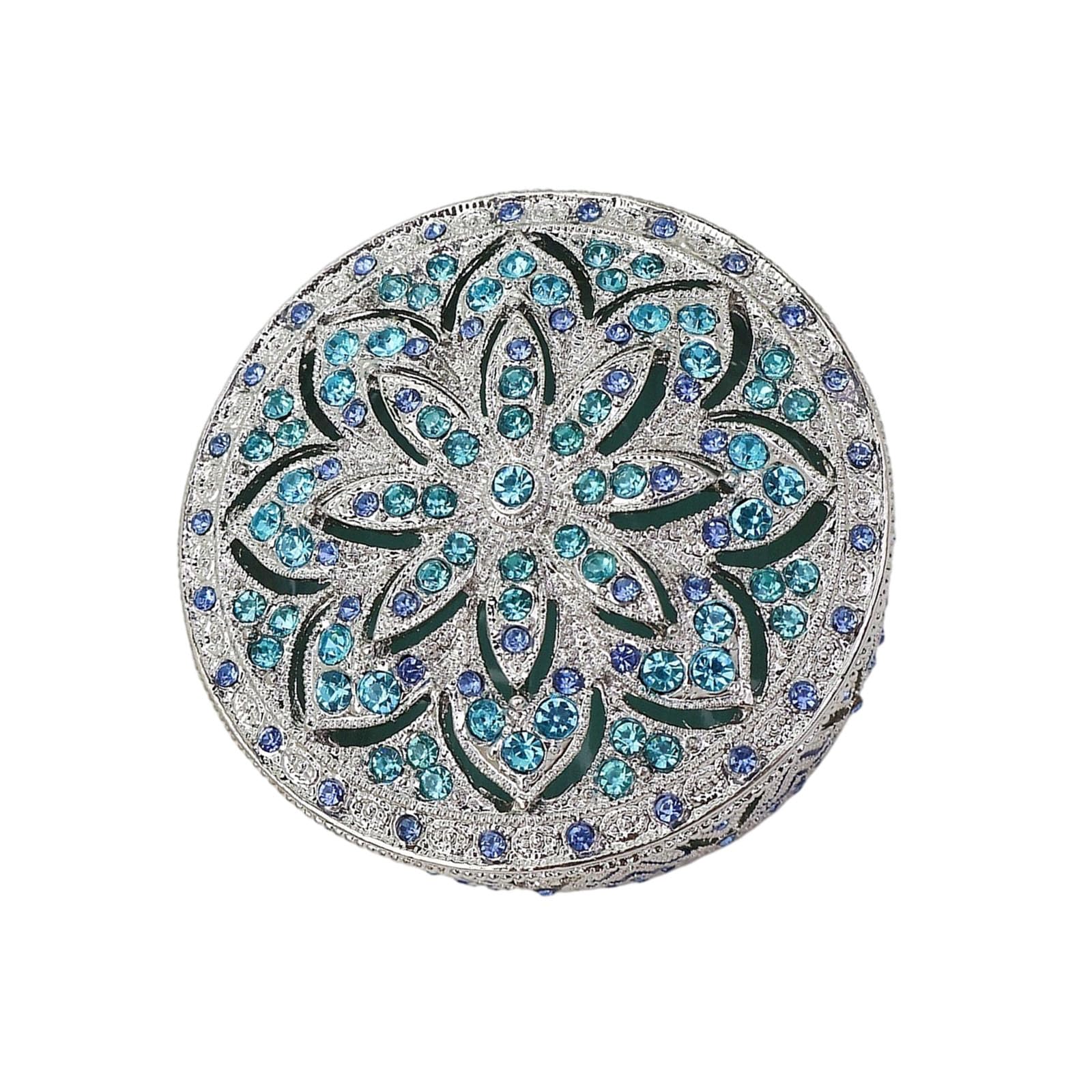 Zxfdsfdbnm Compact Jewelry Box Metal Floral Case, Decorative Round Trinket Organizer for Dresser, Shelf, and Travel Storage Use Dresser Case