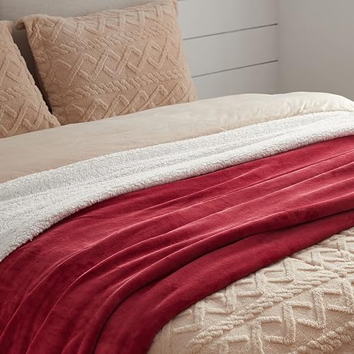 Miniatura 6 de Bedsure Manta de vellón sherpa para el sofá, manta gruesa y cálida para el invierno, suave y mullida, para el otoño, color rojo, 50 x 60 pulgadas