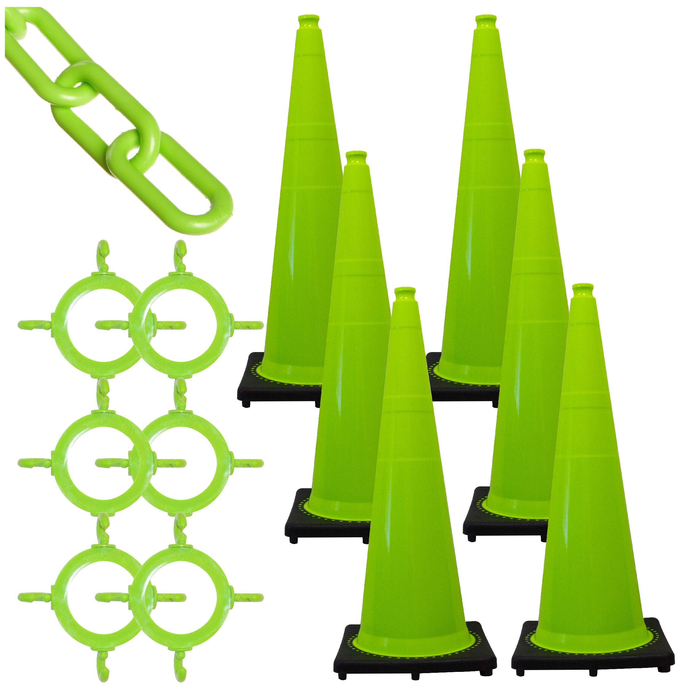 Sr. Cadena – 36 "Cono de tráfico y cadena Kit – Seguridad Verde – 36 cm – 14" x 14 "Base