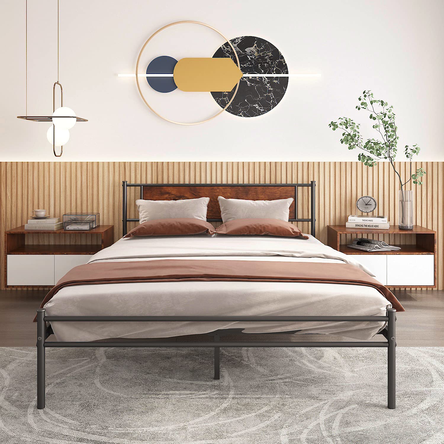 Amazon.com: PAUKIN Queen Size Metal Bed Frame with Headboard, Sturdy  Platform, Noise-Free, No Box Spring Needed : Home & Kitchen