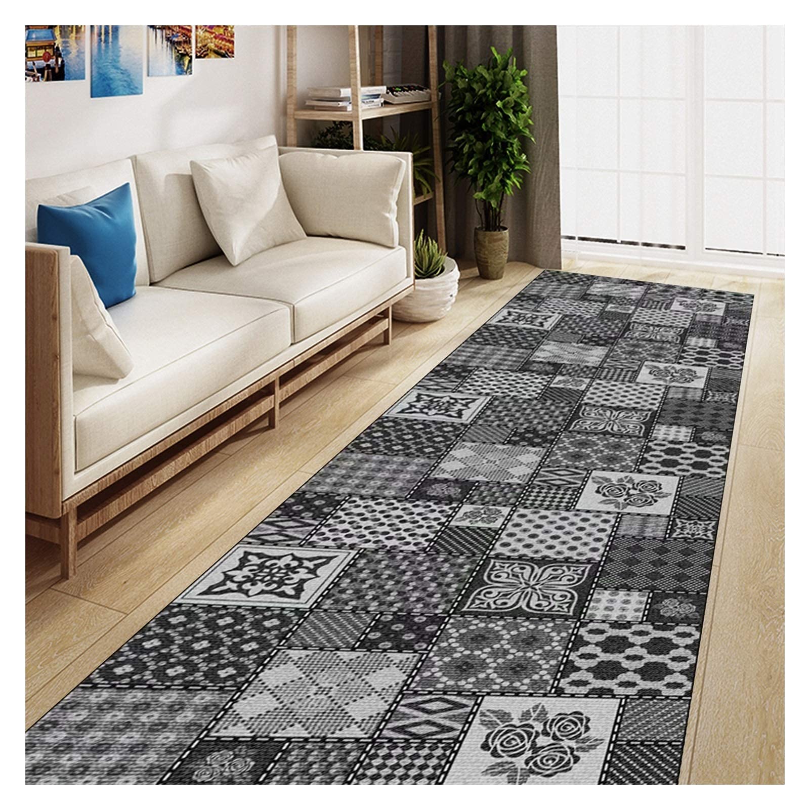 Tapis de couloir géométrique antidérapant de 6 mm pour salon et cuisine