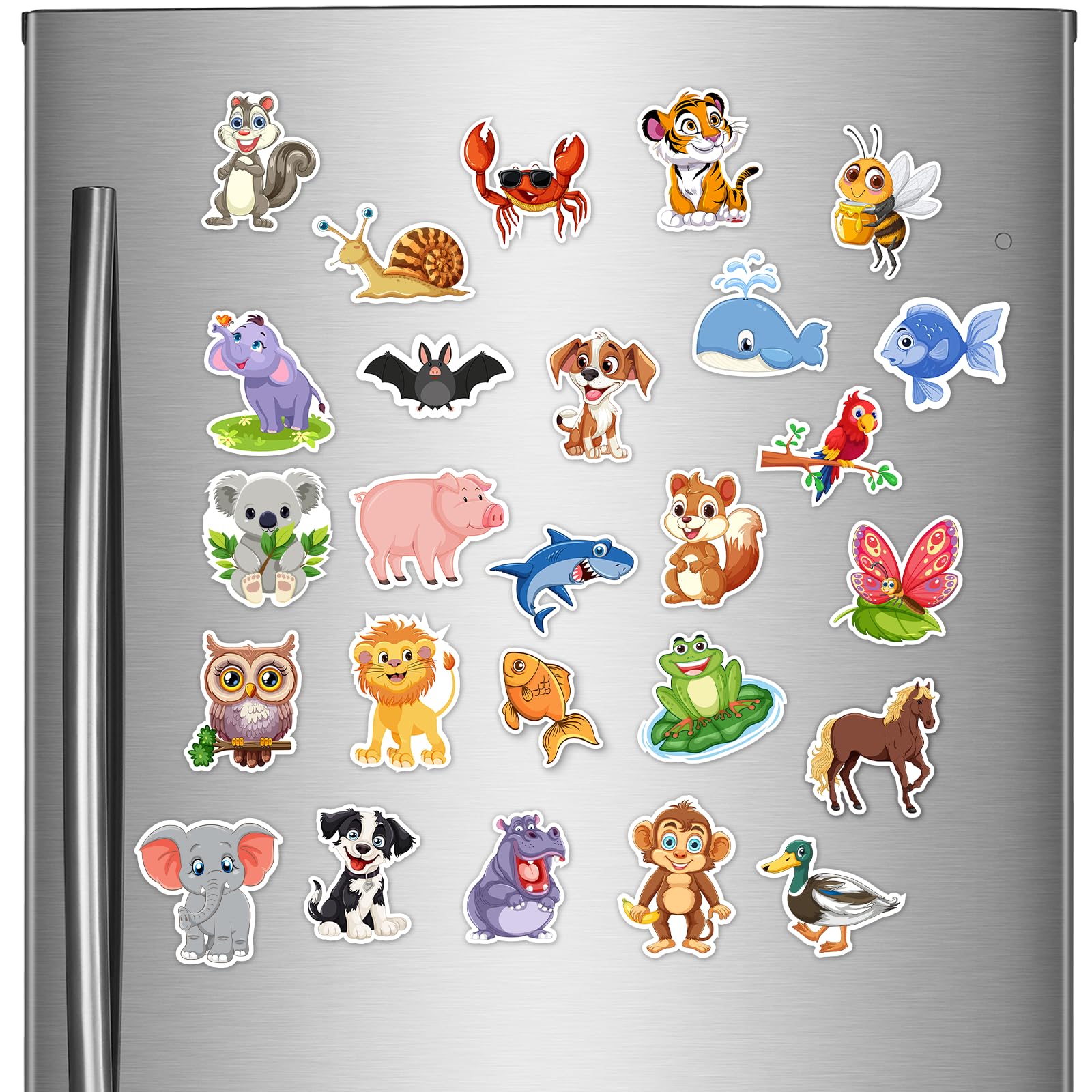 Windup Animal Fridge Magnets, Set of 26 Cartoon Characters, Educational Magnetic Stickers for Kids, 5 cm Height