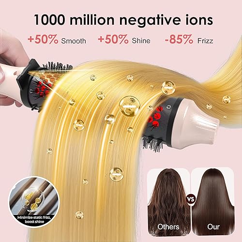 Miniatura 6 de Cepillo térmico infrarrojo de 1.65 pulgadas, iones negativos de 328.1 ft, cepillo redondo 2 en 1 para rizar y alisar, 6 ajustes de calor