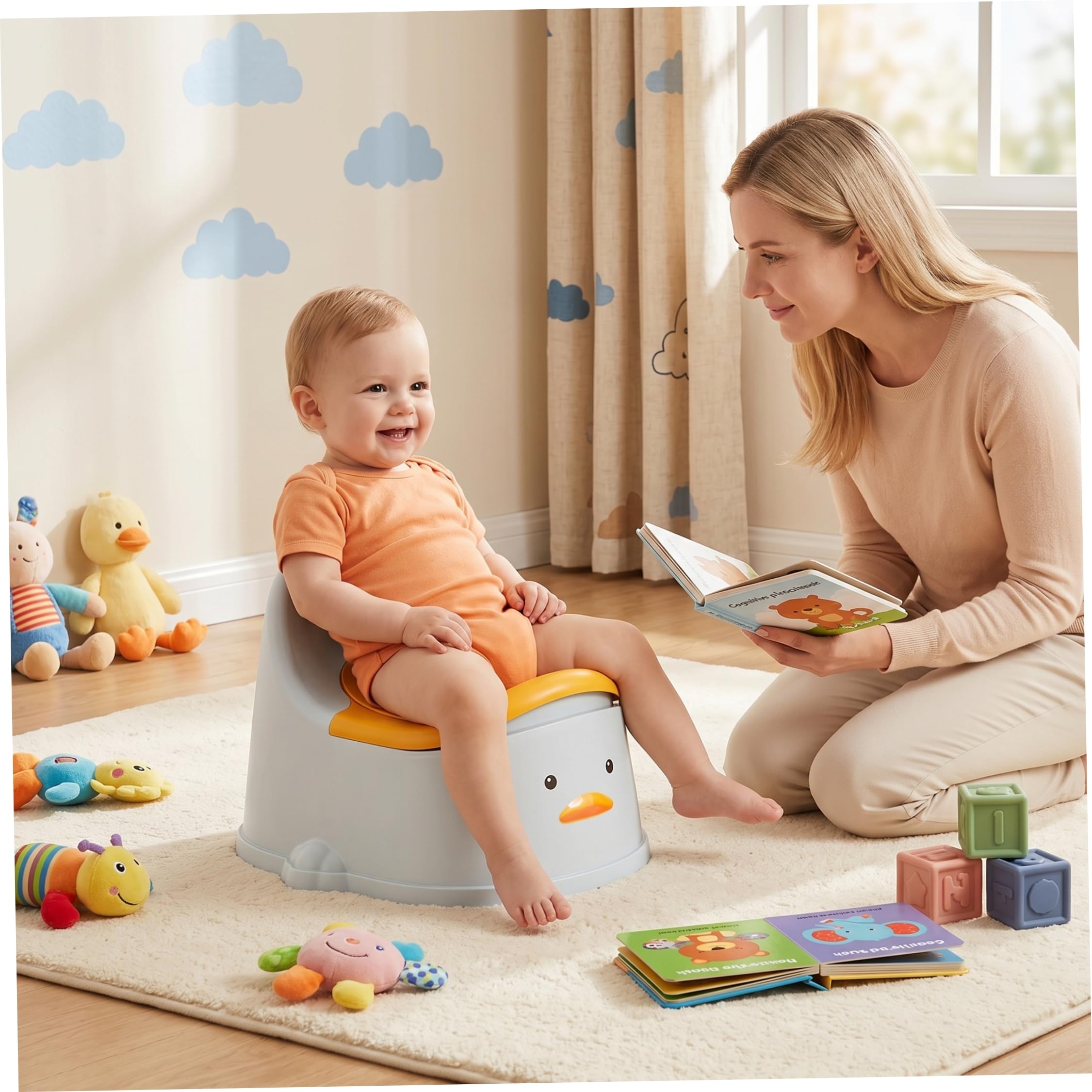 Töpfchen-Trainingstoilette für Kleinkinder, spritzwassergeschützt und leicht zu reinigen, hohe Rückenlehne (klein, 0–2 Jahre), blau