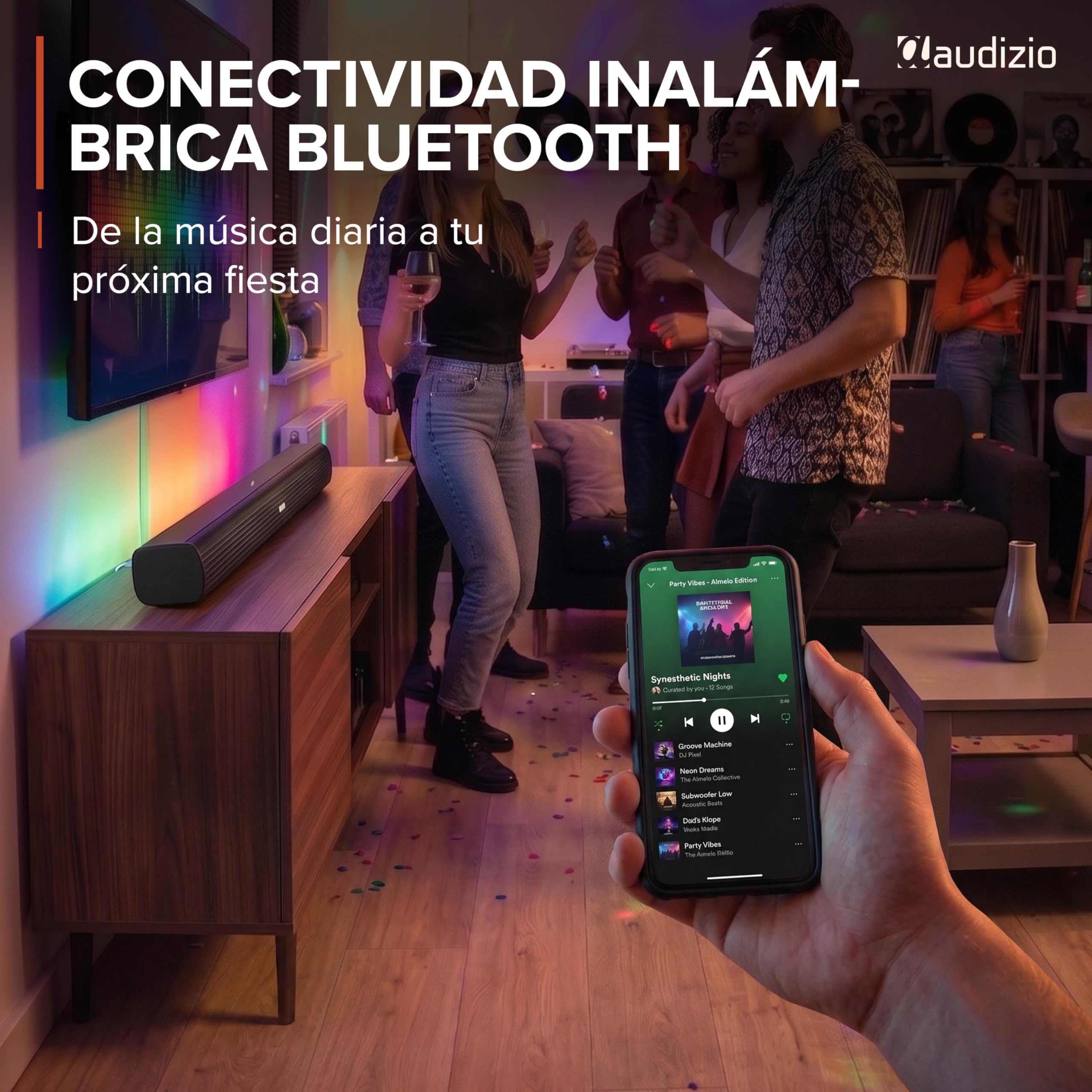 Audizio SB90 – Barra de Sonido para TV 90W con HDMI ARC, Bluetooth 5.3, USB y Entrada óptica, soundbar compacta de 90 cm con Control Remoto y Montaje Pared, Color Negro
