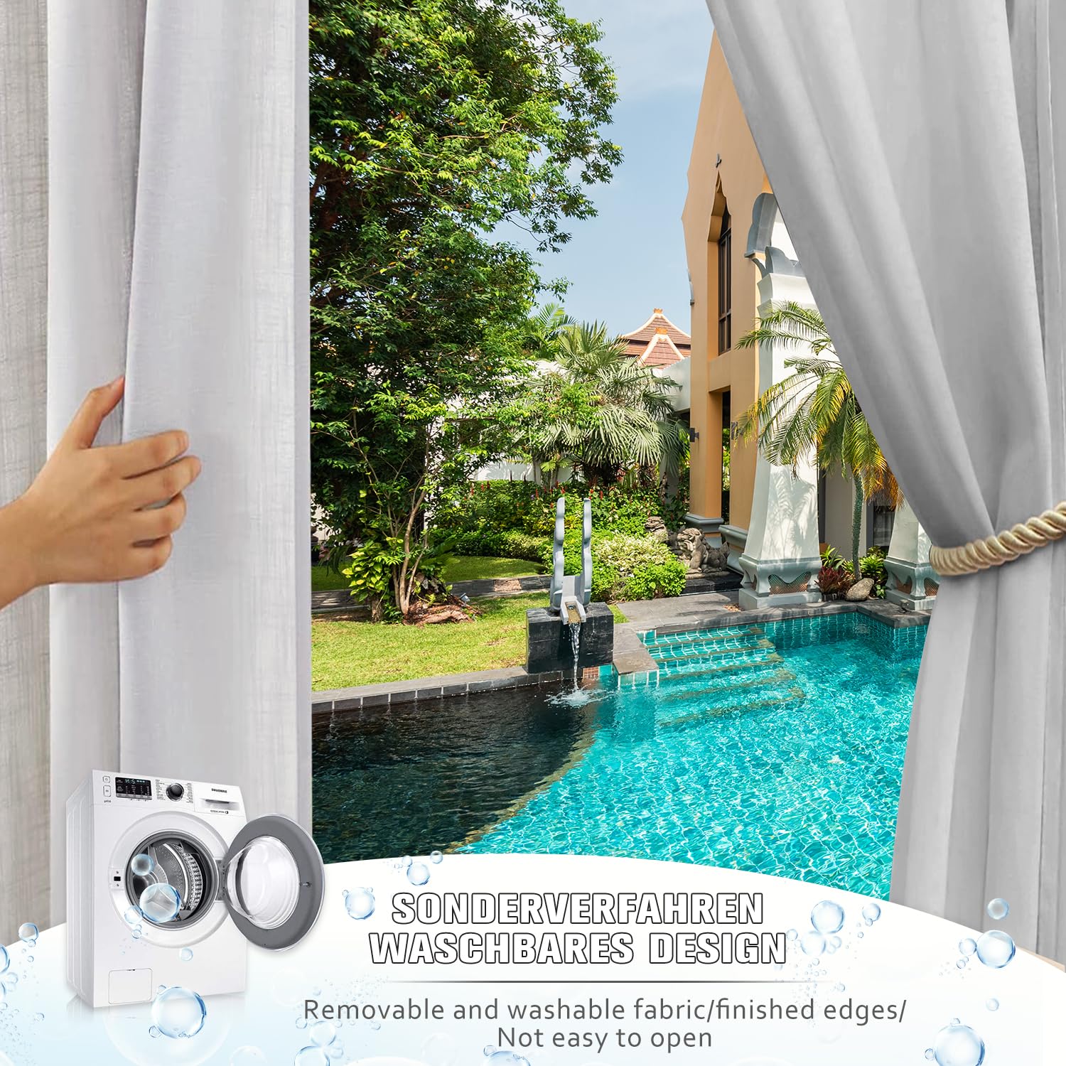 Outdoor Vorhang Blickdicht Wasserdicht Wetterfest Blackout Outdoorvorhänge mit ösen, Sichtschutz Sonnenschutz Gardine/Vorhänge for Patio Balkon Pavillon,Beige,1 Stück|155x213CM(BxH)