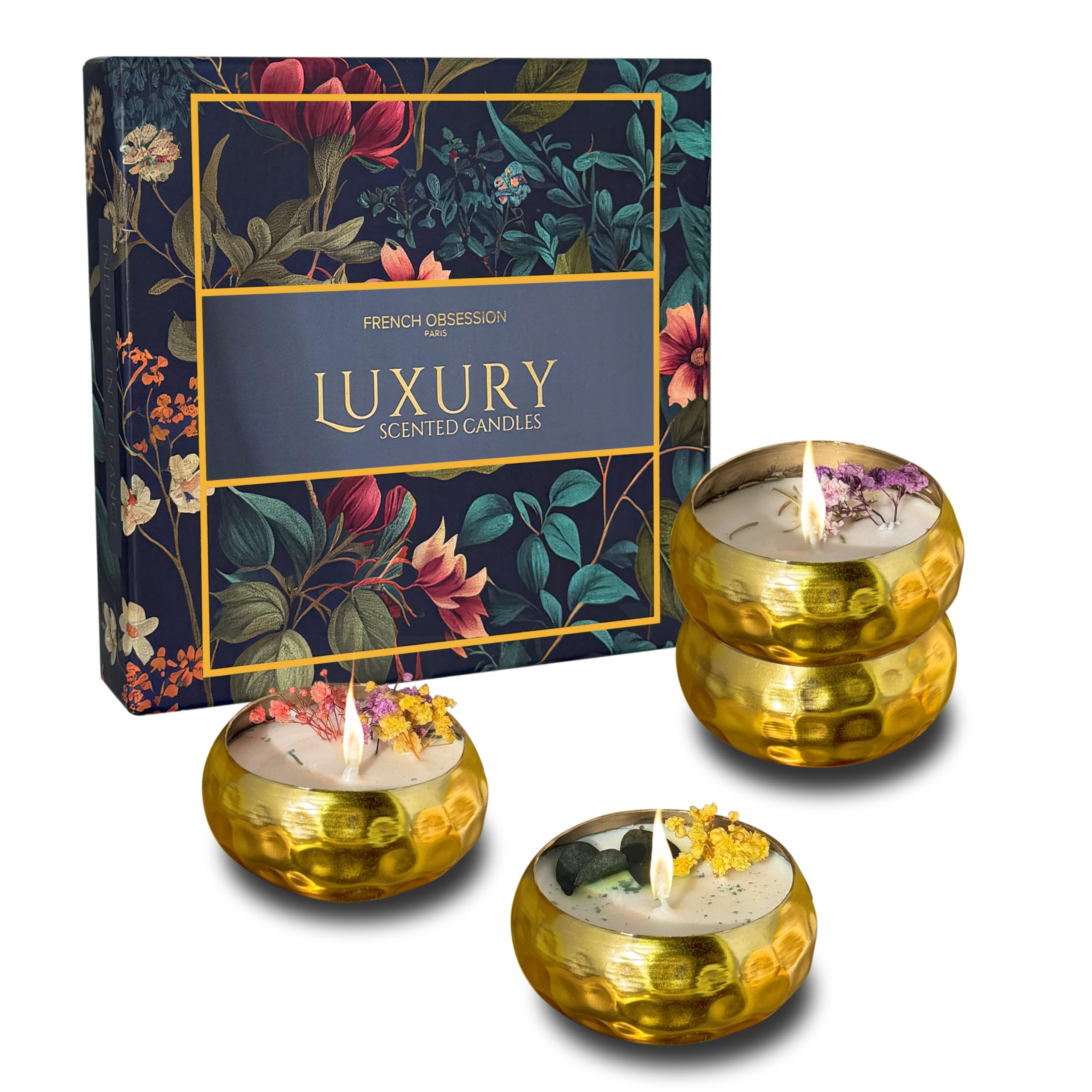 Scented Candles, Natural Aromatherapy Pure Soy Wax Candle for Home, French, Mogra, Arabian Oudh & Mystic Fantasy Perfect Gifting Set, Each one is 80 Grams and Burns up to 25 Hours