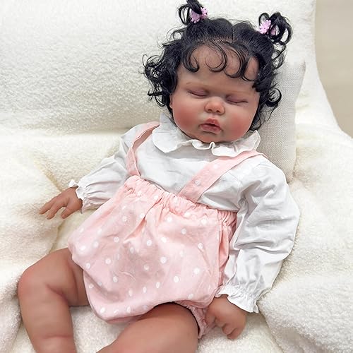 Miniatura 2 de Angelbaby Muñecas de Bebé Reborn de Niña Negra de la Vida Real de 24 Pulgadas, Muñeca de Niña Pequeña Reborn Afroamericana Grande de Silicona Suave