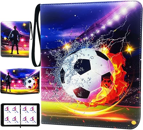 Carpeta de tarjetas de fútbol con 4 bolsillos, carpeta de tarjetas coleccionables con mangas, carpeta de tarjetas deportivas, álbumes de tarjetas