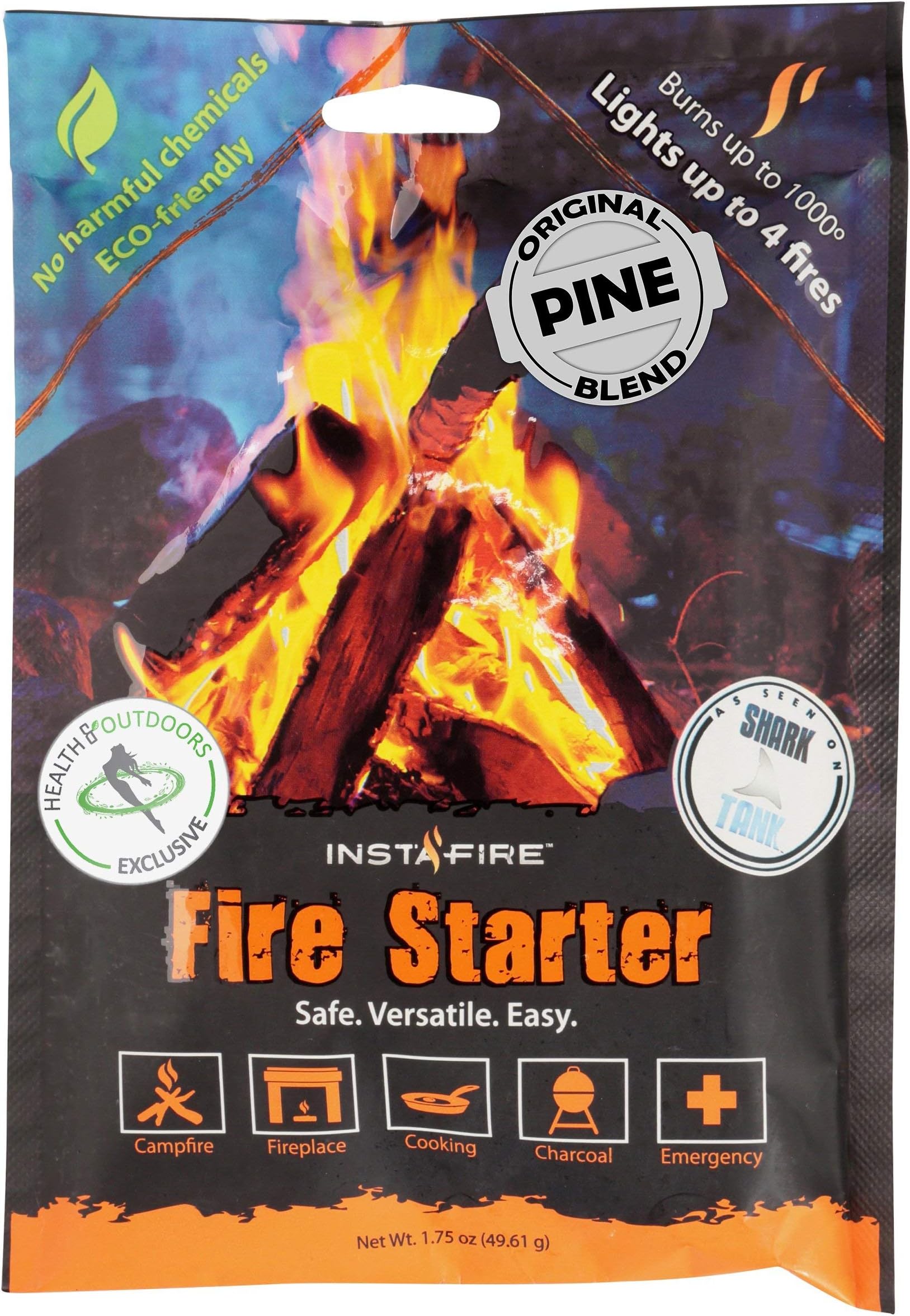 Original Blend Granulated Fire Starter, All Natural, Eco-Friendly, InstaFire Lights Fires in Any Weather 1.75oz Pouches (6 Packs)