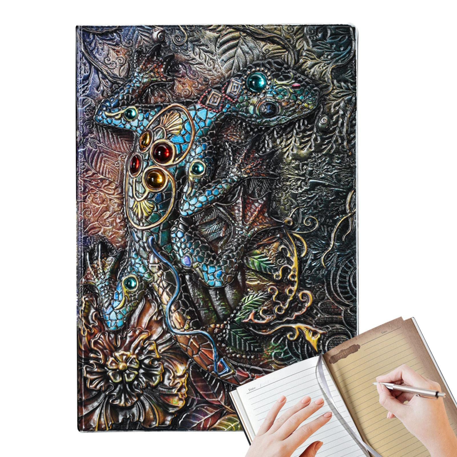 トカゲ刺繍のバナナの葉で出来たノート