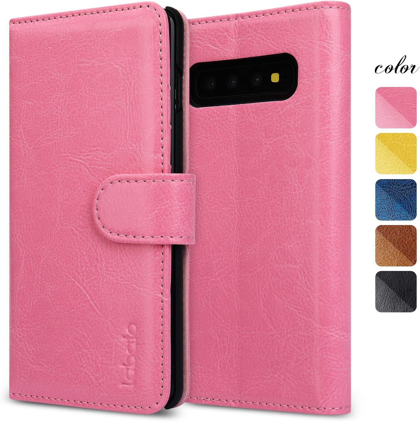 Samsung Galaxy S10 Plus Wallet Case, labato Galaxy S10 Plus Genuine Leather Flip Folio Case Cover with Stand Function Magnetic Closure Card Slots Support Wireless Power Share for Galaxy S10 Plus Pink