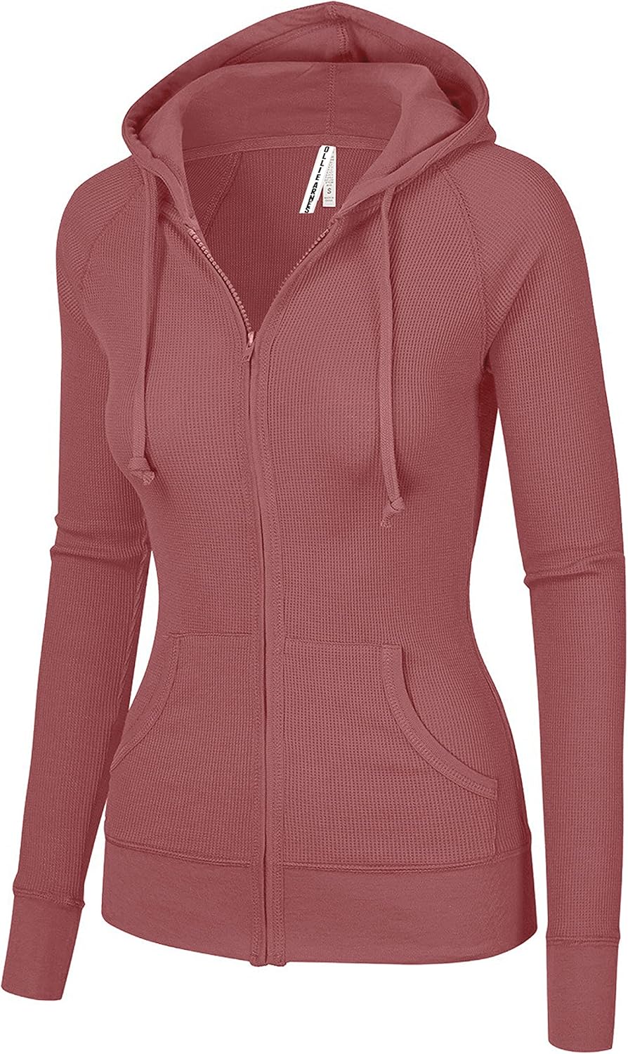 OLLIE ARNES Women's Thermal Long Hoodie Zip Up Jacket Sweater Tops Small Thermal_mauve