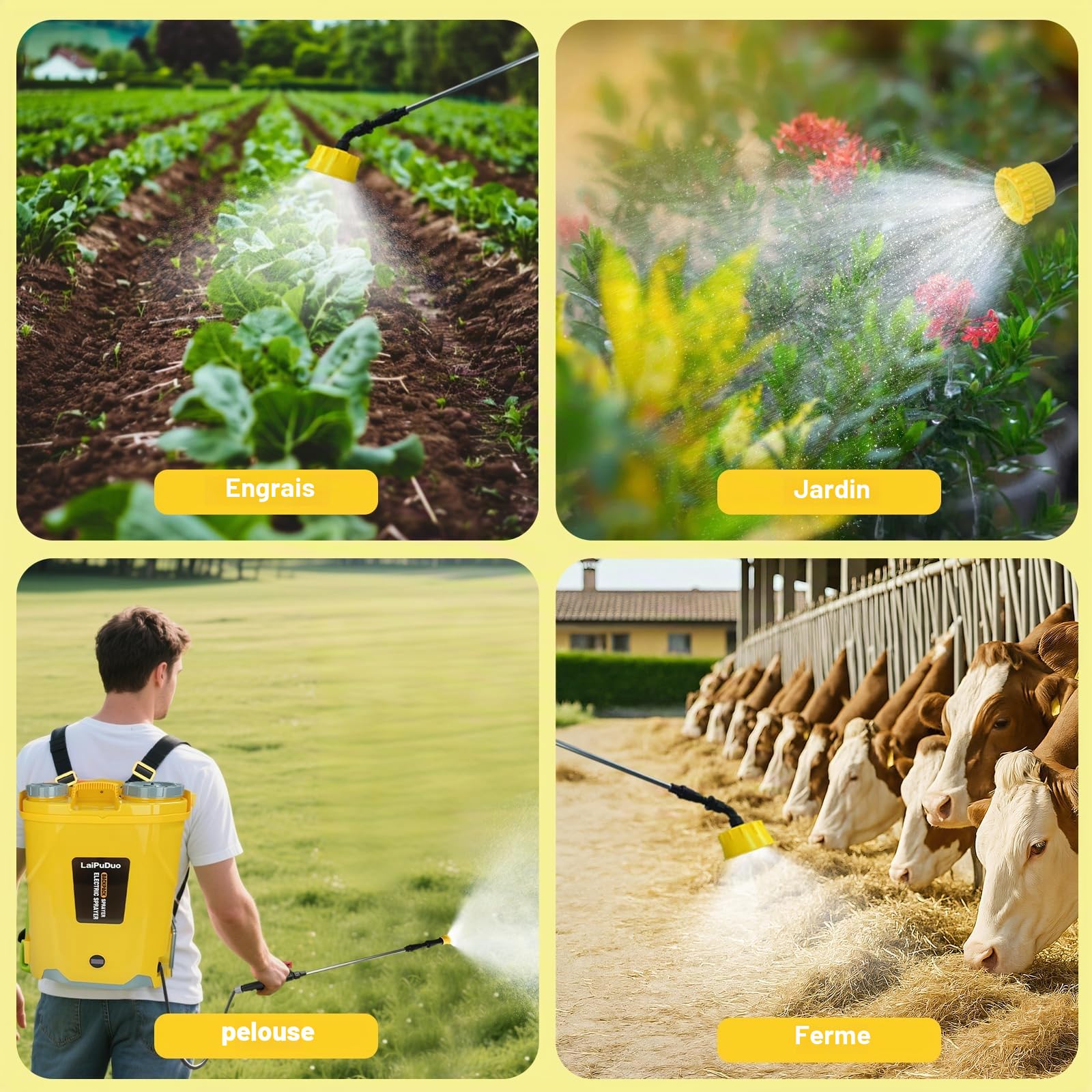 Pulvérisateur à Dos à Batterie 20L,pulvérisateur à Pression 100PSI,Compatible avec pour Dewalt 20V Li-ION, pulvérisateur à Dos avec 4 Buses,5.3gallons pour Le Jardin,la pulvérisation (sans Batterie)