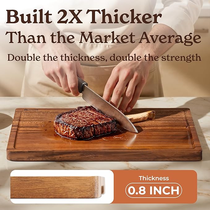 One of the standout features of these cutting boards is the deep juice grooves integrated into the design. These grooves are strategically placed to catch juices from fruits, vegetables, or meats, helping keep your kitchen countertop clean and preventing spills. The boards are also fitted with ergonomic grip handles, ensuring easy maneuverability and control during use. This design element makes it convenient to transfer food from the countertop to the pot or serve dishes directly on the board as a charcuterie tray.