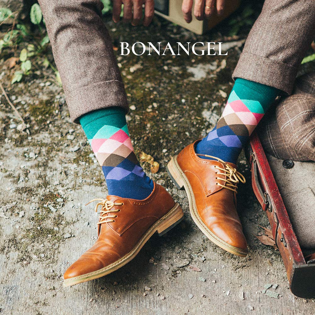 BONANGEL Calzini Divertente da Uomo Vestito Arte in Cotone Calze Lunghe Fantasia Uomo Calzini Stampato Famose Moda Colorate 12 coppie