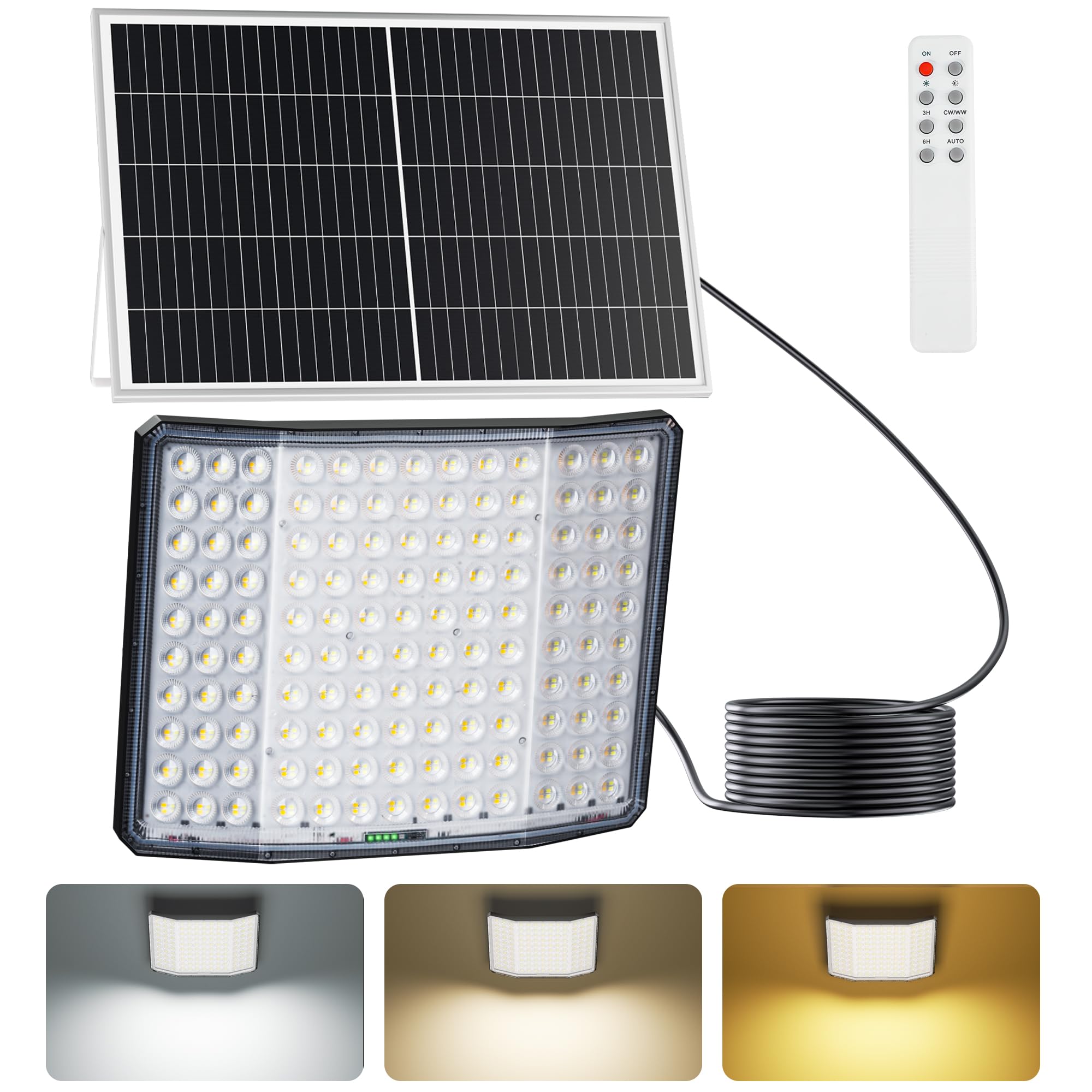 Lampada Solare LED da Esterno 520 LED, Angolo Luce 210°, 20000mAh, Timer | Faro Solare LED da Esterno con Telecomando, 3000/4000/6500K, Dimmerabile, IP66 Impermeabile, per Giardino, Cortile, Garage