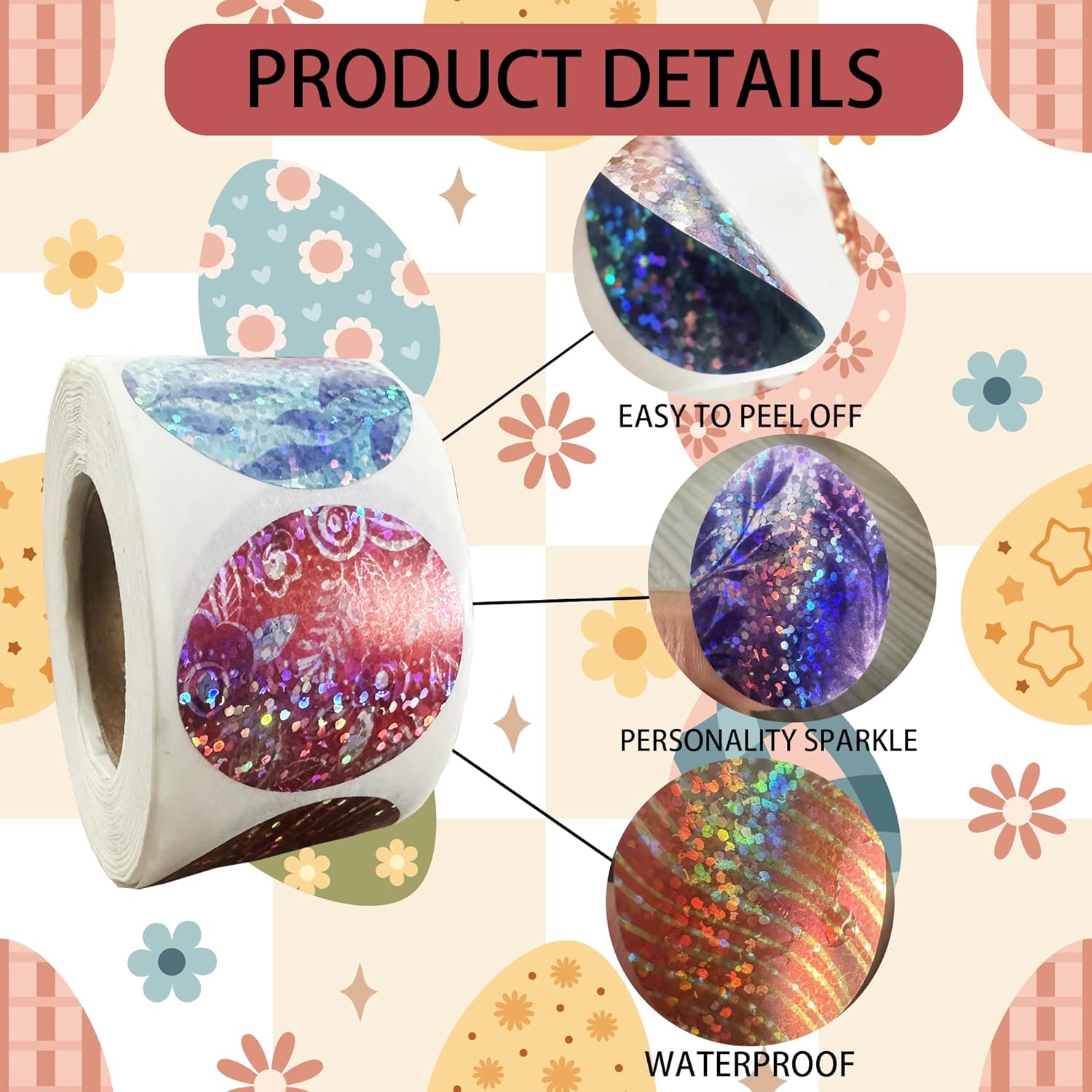 500Pcs Easter Stickers,Egg Stickers,9 Types Easter Stickers for Eggs(Easter Egg)