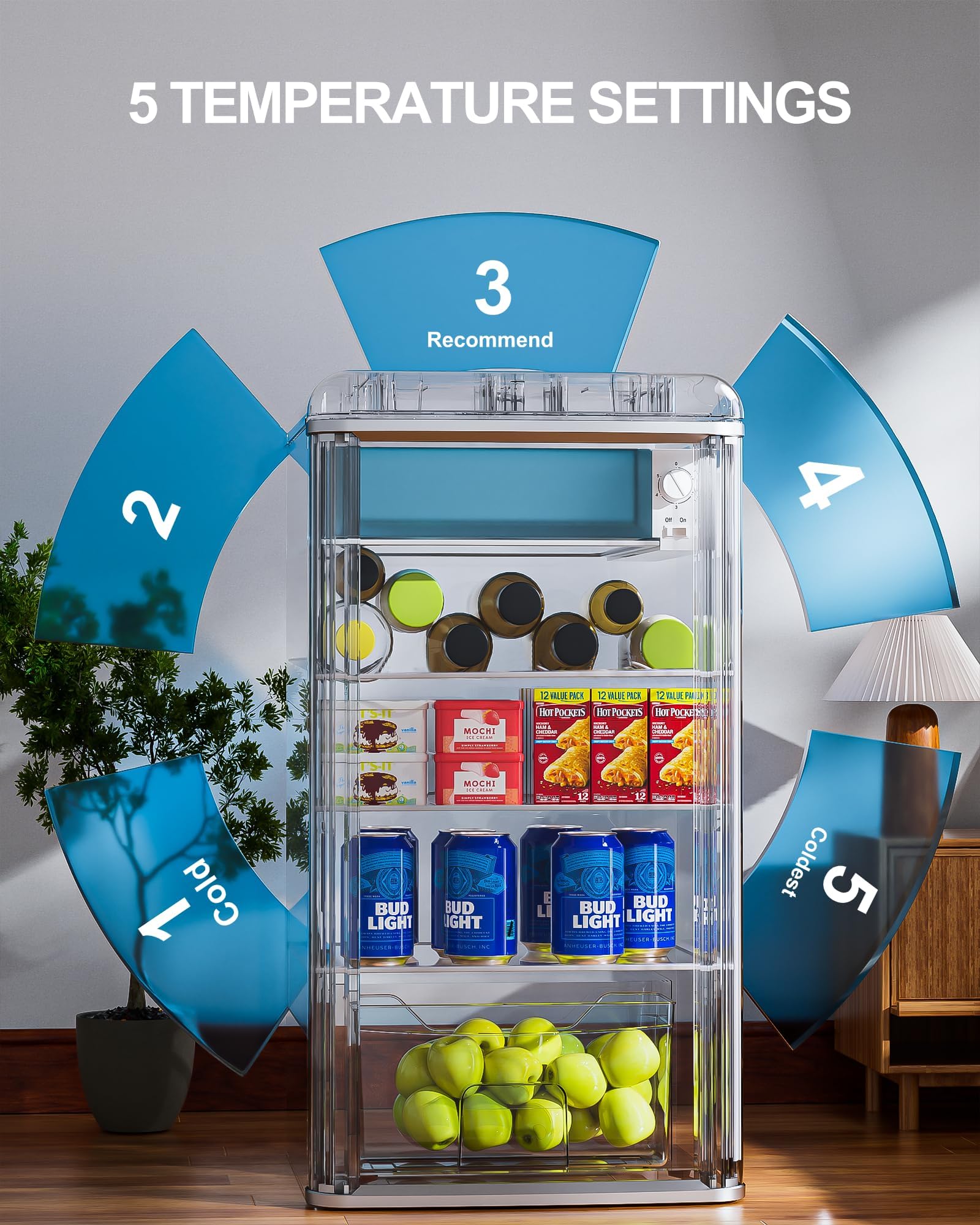 Ballwellhen Retro Beverage Refrigerator With Glass Door, 3.4 Cu.Ft Mini Fridge With Thermostat, Direct Cooling, Manual Defrost & Leveling Feet, Quiet Operation For Parties, Home, Office (White) on Fridge.com - View 4