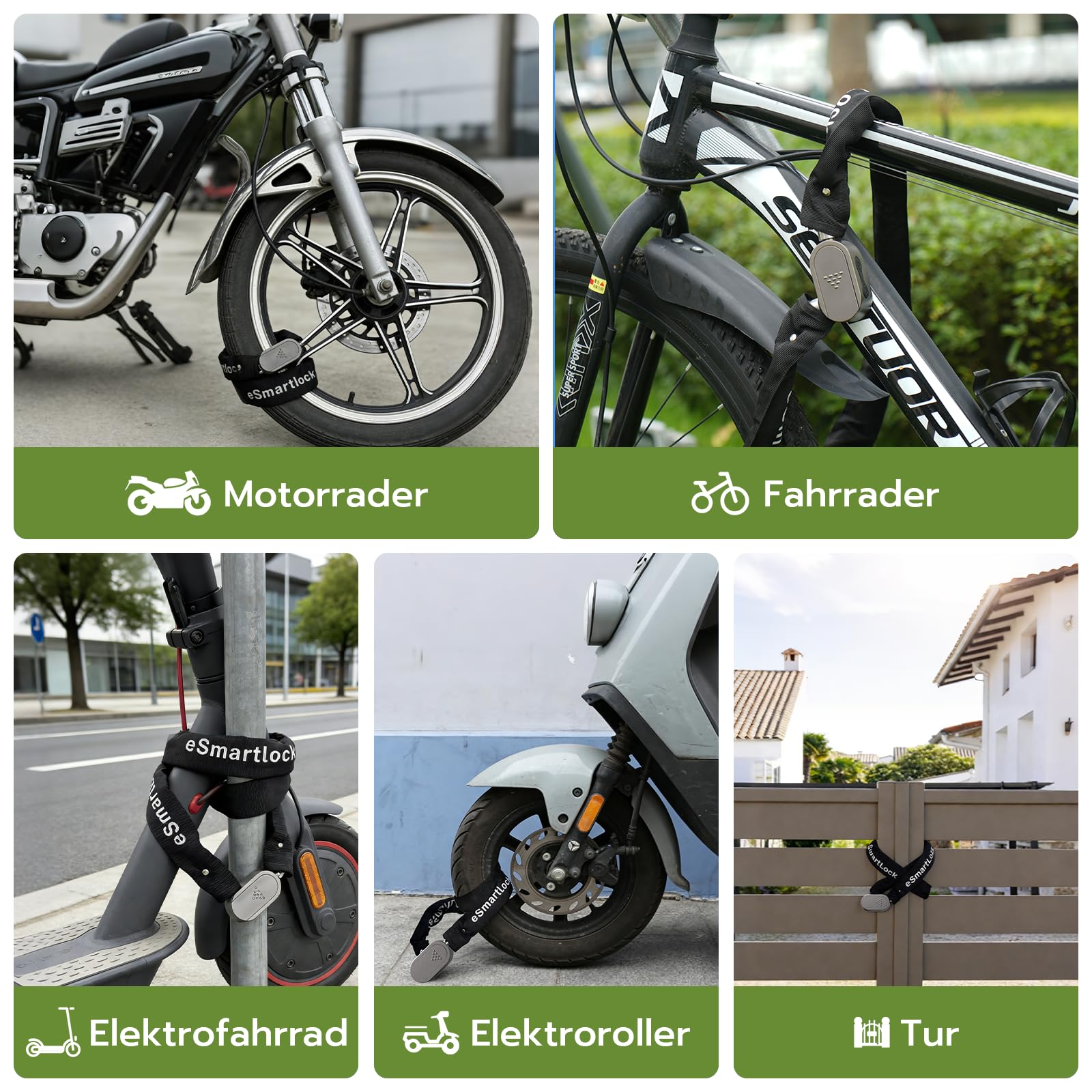 Eseesmart Lucchetto per bicicletta con impronte digitali con chiave, 8 mm, 1000 mm, lungo lucchetto a catena per bicicletta, alta sicurezza, anti-furto, impermeabile, per bicicletta e-scooter
