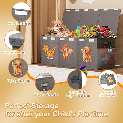Miniatura 5 de Caja de juguetes extra grande, plegable, resistente, organizadora de juguetes, cestas de dinosaurios con tapas para niños y niñas, sala de estar,