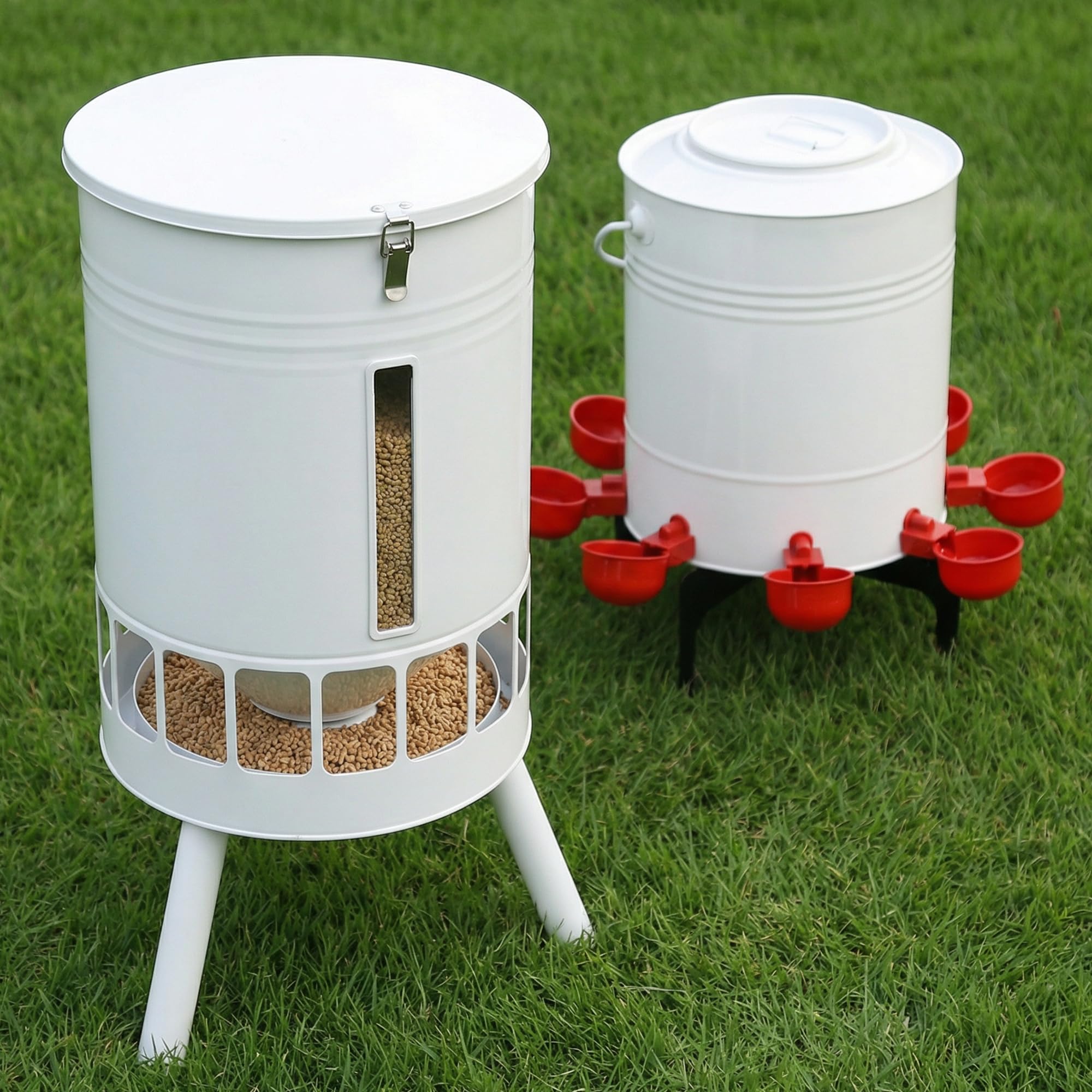 Mangeoire à poulet en métal KOL avec abreuvoir et 16 ports 22,7 kg