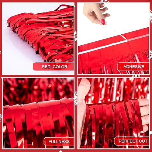 Miniatura 4 de LOLStar Cortinas de flecos de papel de aluminio de Navidad decoración de fiesta de Navidad 32 x 66 pies telón de fondo rojo para fiesta telón de