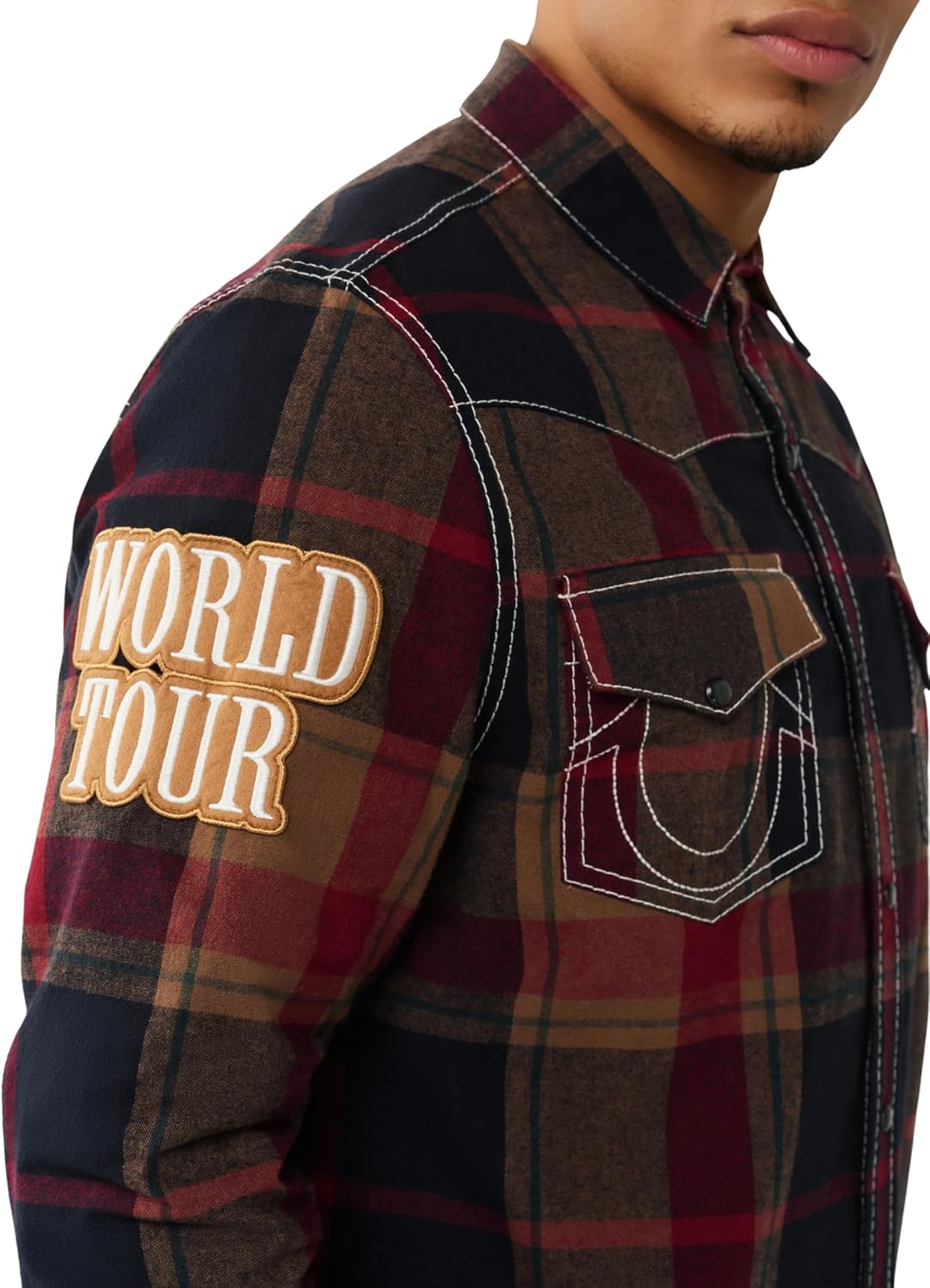 True Religion Big T Plaid Western Shirt – Men’s Long Sleeve Snap Button Cowboy Shirt – 100% Cotton - Image 5