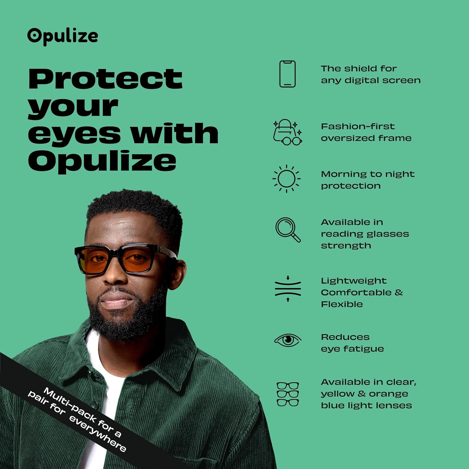 OPULIZE ERA Sleep & Recovery Glasses for Women & Men- Orange Lens- 99.9% Blue Light Blocking- Anti-Reflective & Anti-Glare- UV400 Protection- Oversized Frame- Night Glasses(Pack 4 of with 4 Pouches)