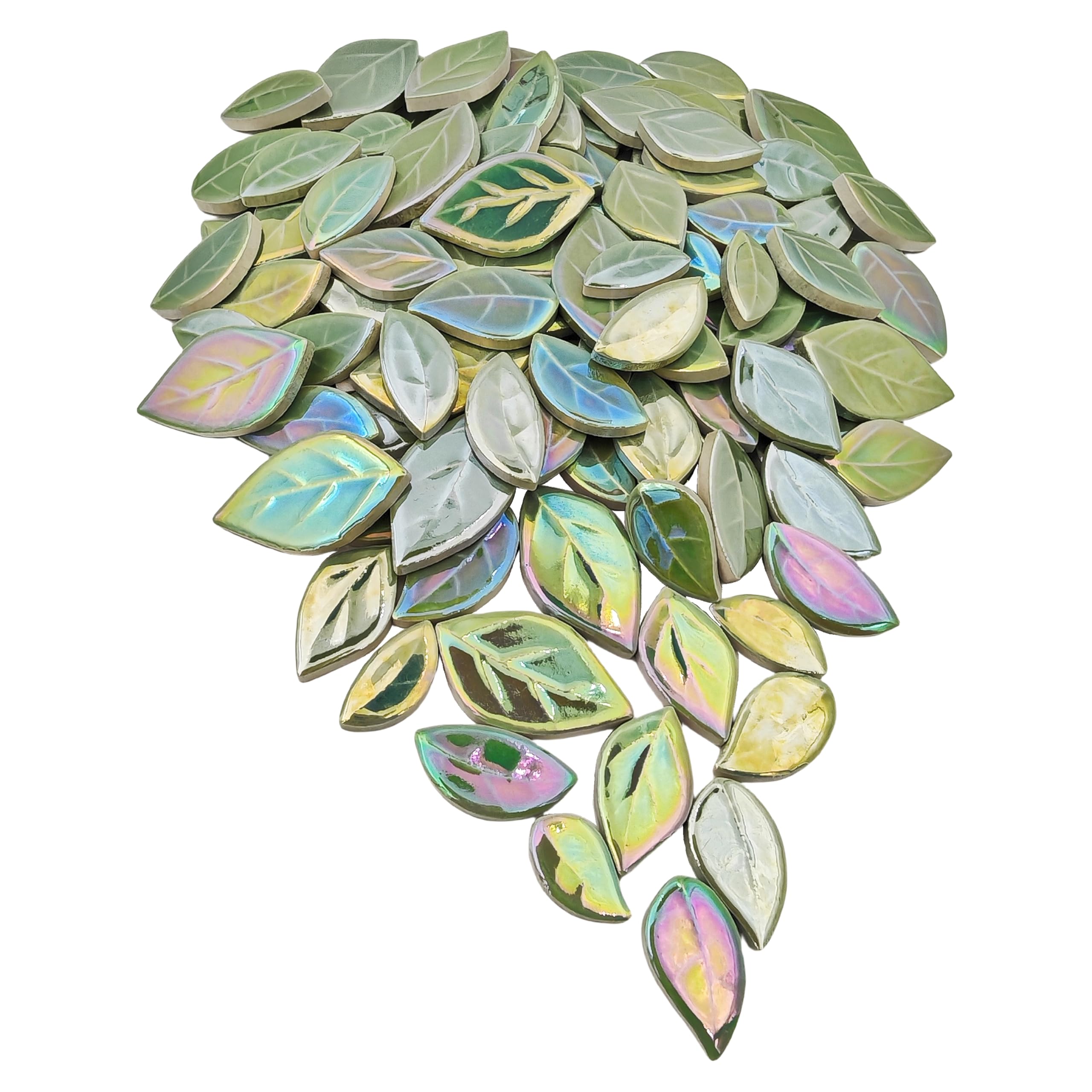 500g/1.1lb Leaf-Shaped Ceramic Mosaic Tiles,Ceramic Mosaic Pieces for Crafts,Home Decoration or DIY Crafts,Mosaic Making Supplies. (Iridescent Light Green)
