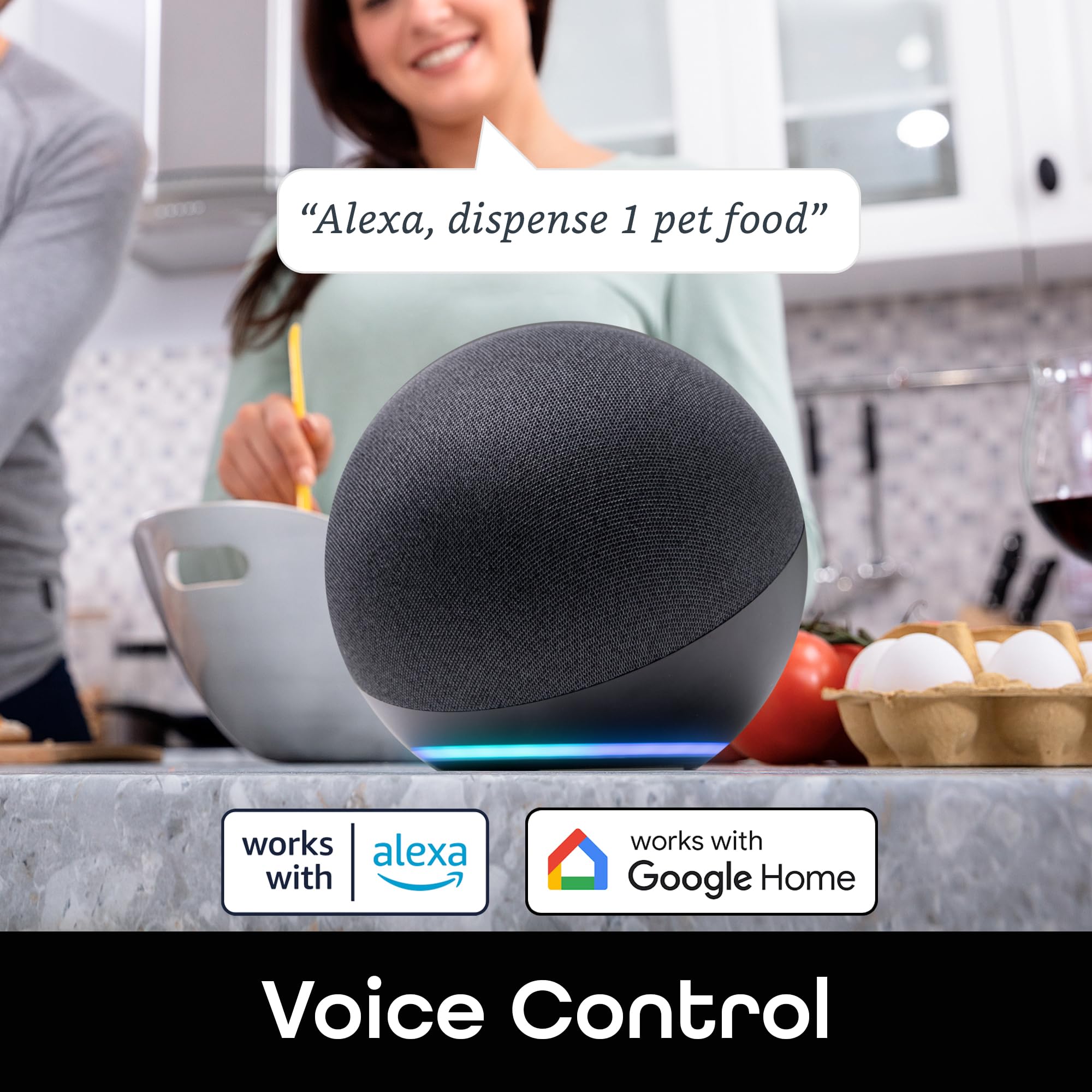 Geeni Smart Pet Feeder, Programmable Dispenser for Wet/Dry Food, App Control, Alexa/Google Compatible, Large Capacity, Battery Powered