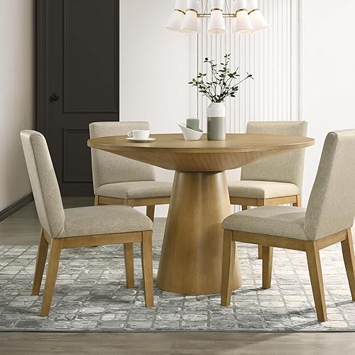 Miniatura 2 de Roundhill Furniture Rocco - Juego de comedor contemporáneo, mesa redonda con pedestal con 4 sillas, madera flotante Driftwood,Ebany,Blanco/Madera
