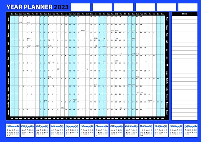 2023 Wall Planner Full Year Calendar Blue - A1 Size (85cm x 58cm) -Great Holiday Planner for Your Office or Home Office - Wall Calendar With Space to Write for Dates