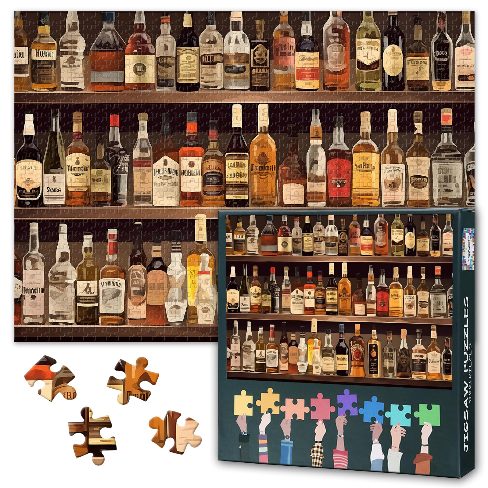 Jigsaw Puzzle, Liquor Bottles Art, Puzzles for Adults 1000 Piece (Whiskey Series)