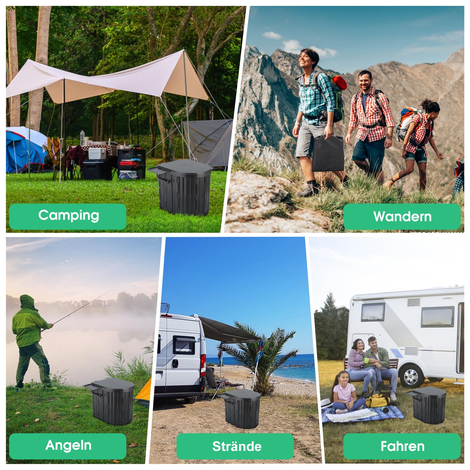 Faltbare Campingtoilette, Tragbare Toilette, Mobile Toilette für Drinnen und Draußen, Faltbare Autotoilette, Geeignet für Erwachsene und Kinder, Geeignet für Angeln, Zelte, Schlafzimmer und Strände
