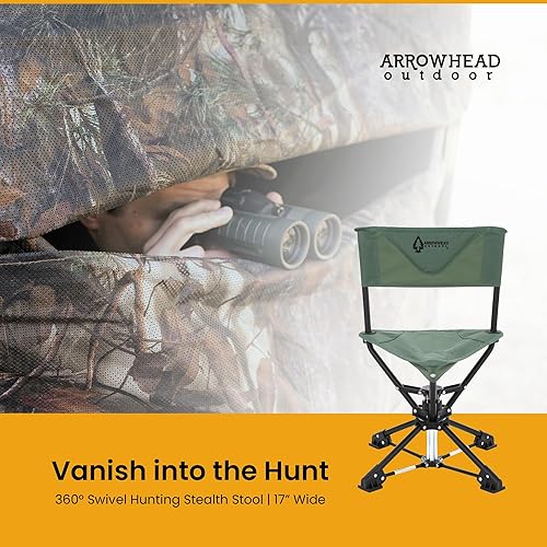 Miniatura 3 de ARROWHEAD OUTDOOR 360 Degree Swivel Hunting Chair Stool Seat, Perfect for Blinds, No Sink Feet, Supports Up to 450lbs, Carrying Case, Steel Frame,