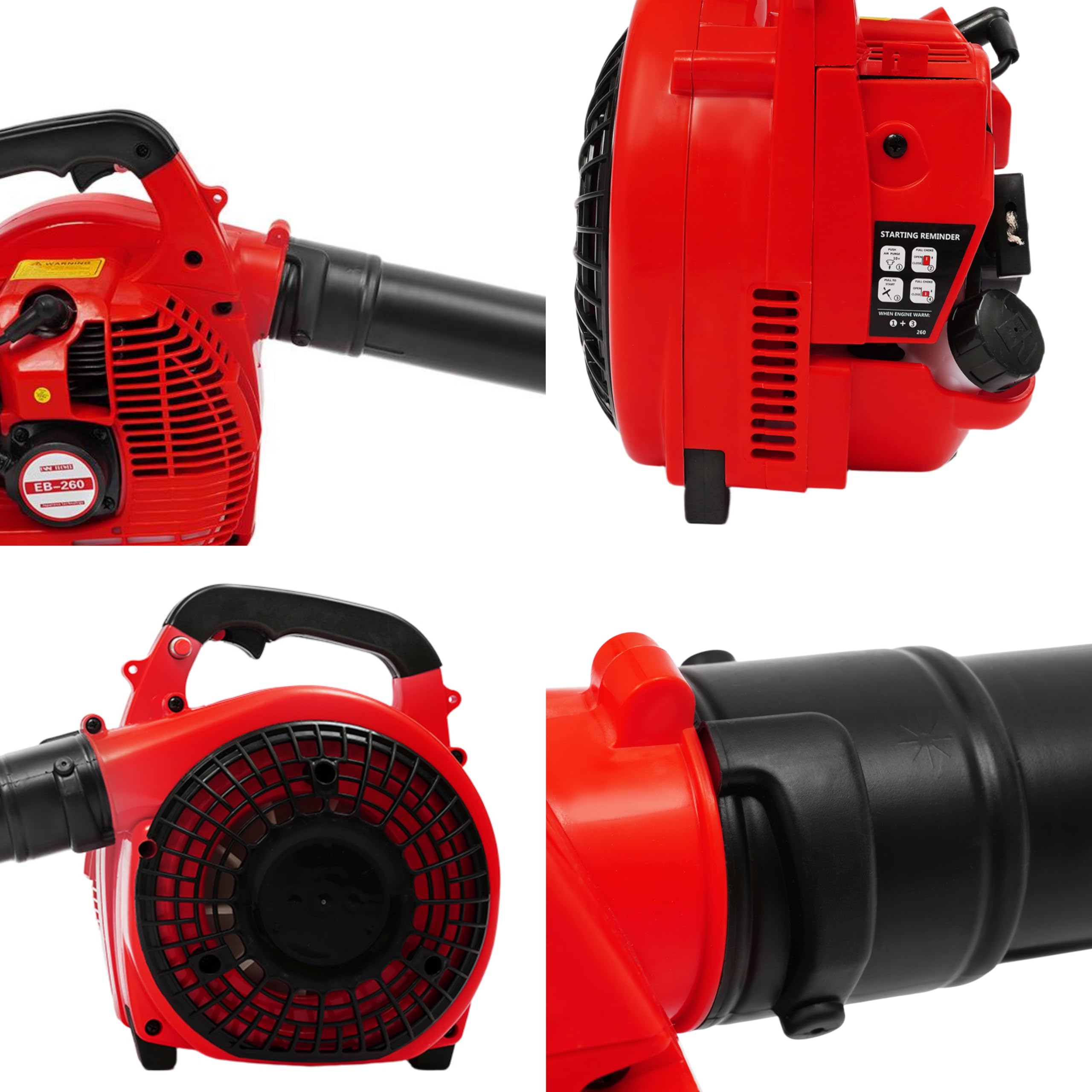 Soplador de hojas de gasolina de 2 tiempos con refrigeración por aire, soplador de hojas inalámbrico con tubo de aire extraíble, portátil, con carcasa de rejilla protectora de 360 °