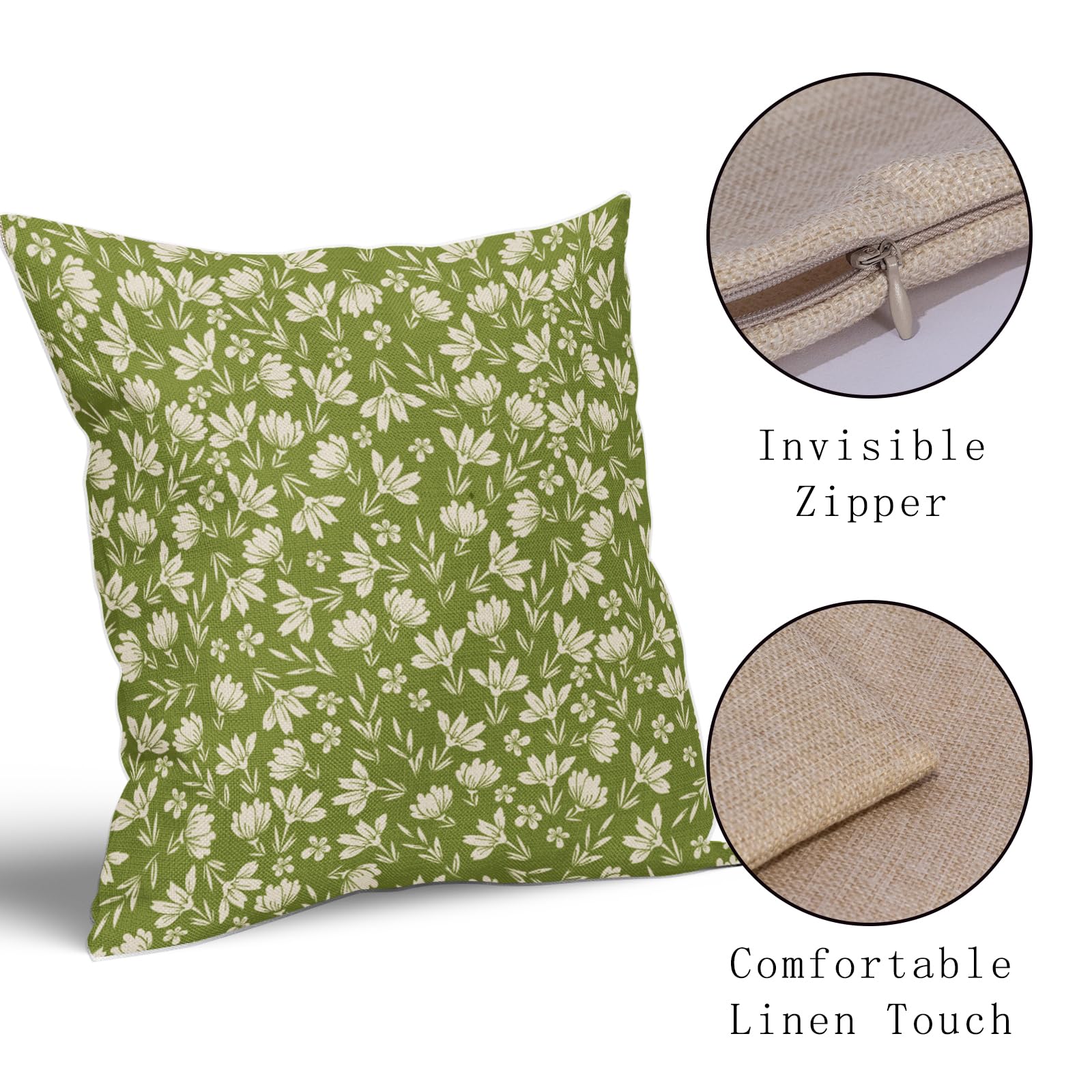 Set Di 2 Federe Per Cuscini 50x50 Cm Con Stampa Floreale A Blocchi – Stile Vintage In Lino Naturale Per Divano E Camera Da Letto
